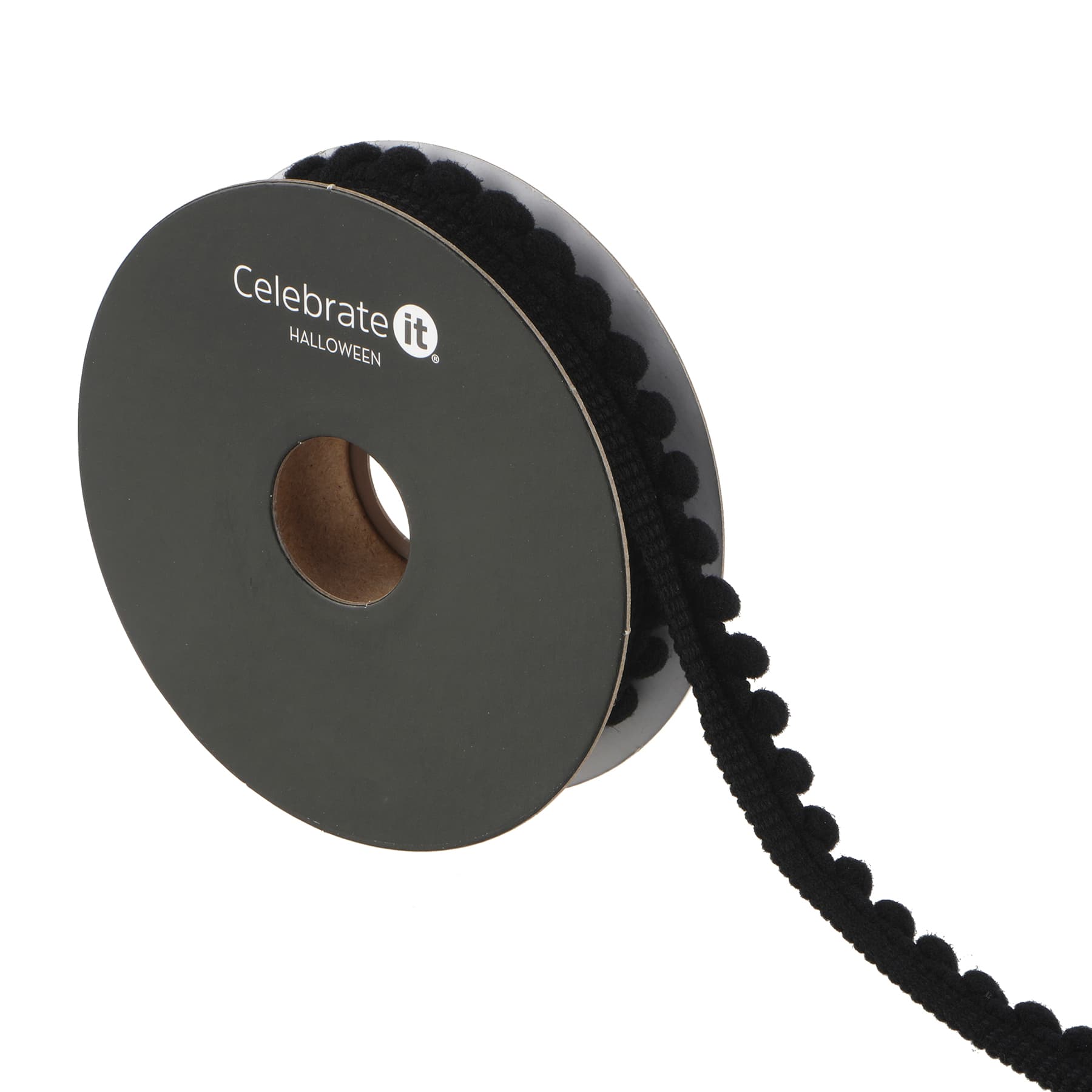 3/8" x 3yd. Black Pom Pom Ribbon by Celebrate It® Halloween