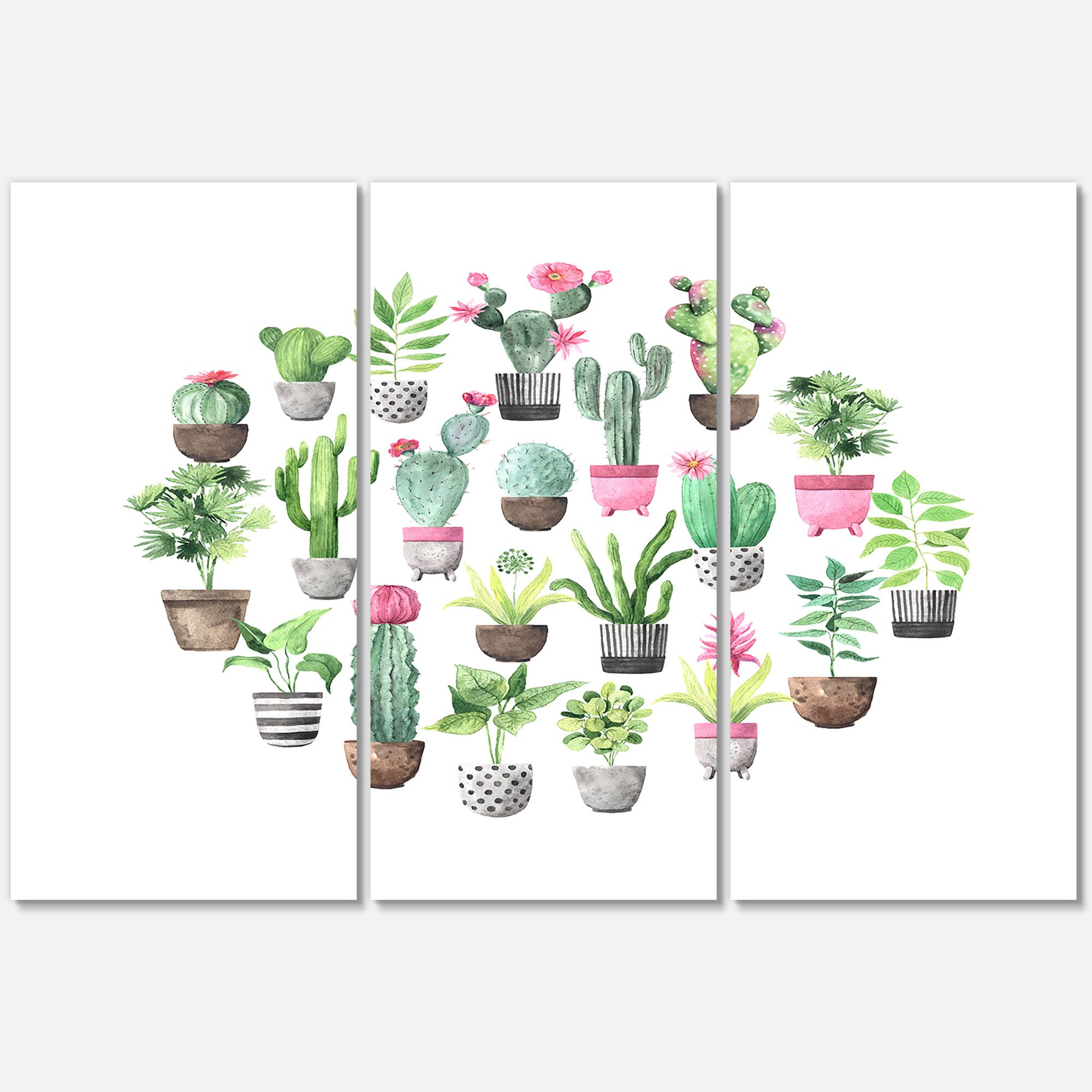Designart - Cacti In Ceramic Pots In Gentle Tones II