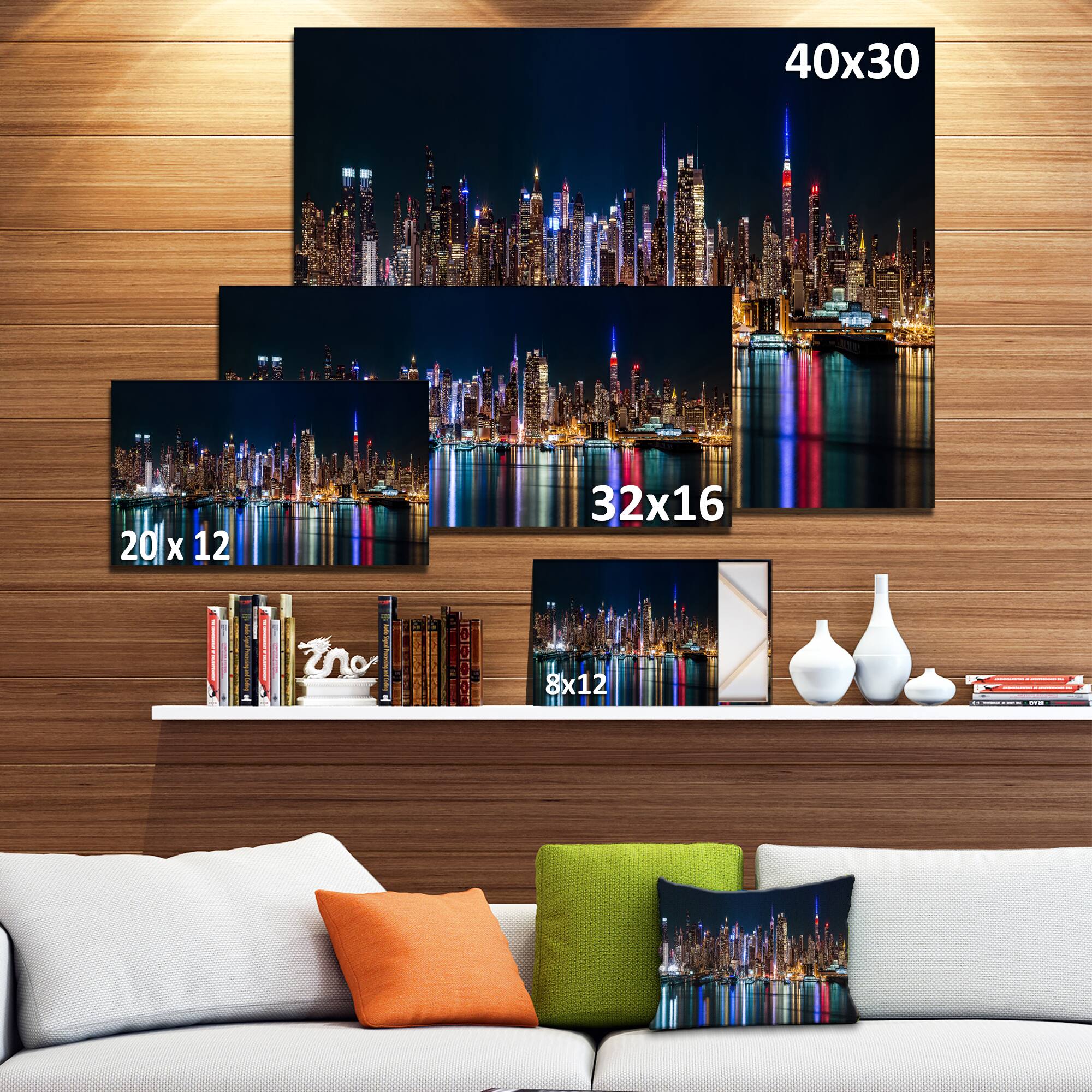 Designart - New York Midtown Night Panorama - Extra Large Canvas Art Print