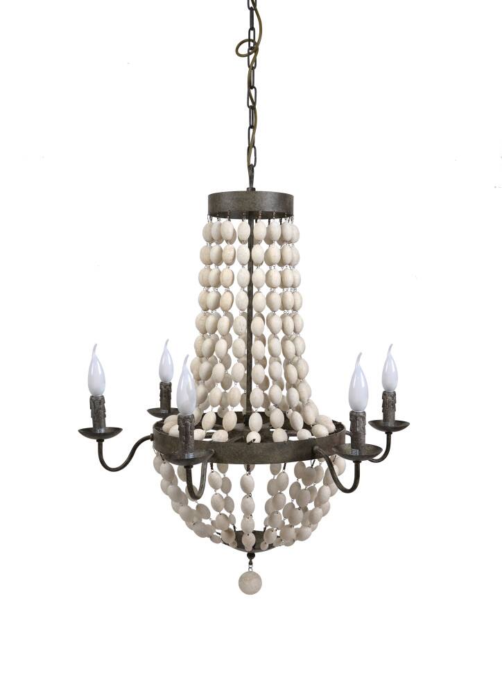 36&#x22; Multicolor Metal and Draped Wood Bead Chandelier