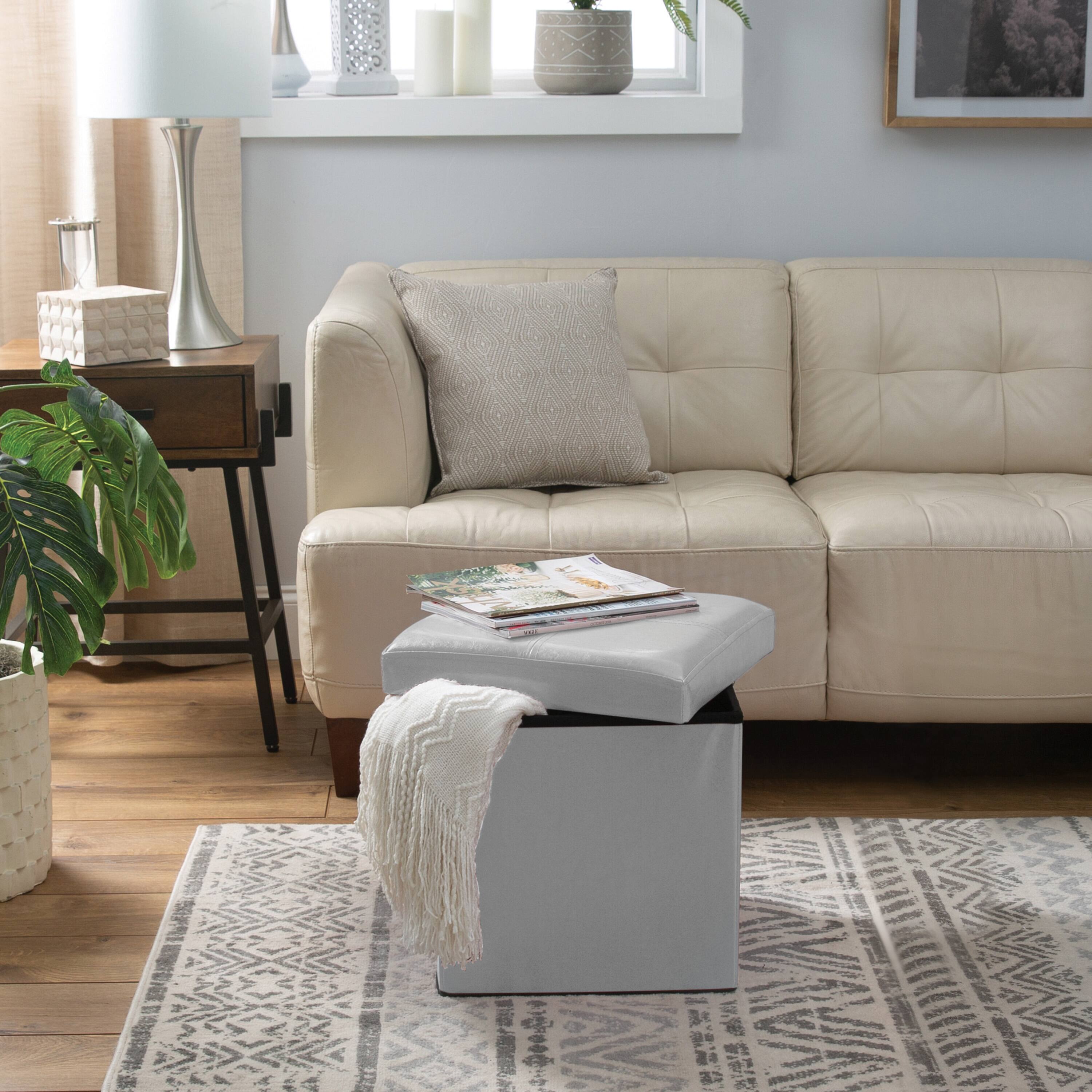 Simplify Faux Leather Folding Storage Ottoman Cube