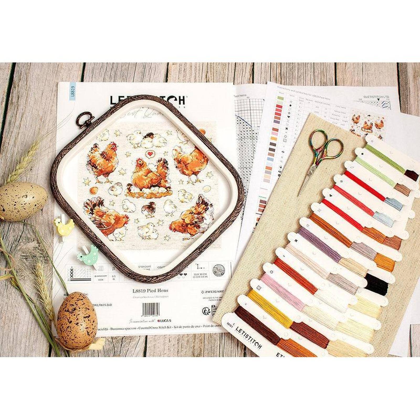 LetiStitch Pied Hens Counted Cross Stitch Kit