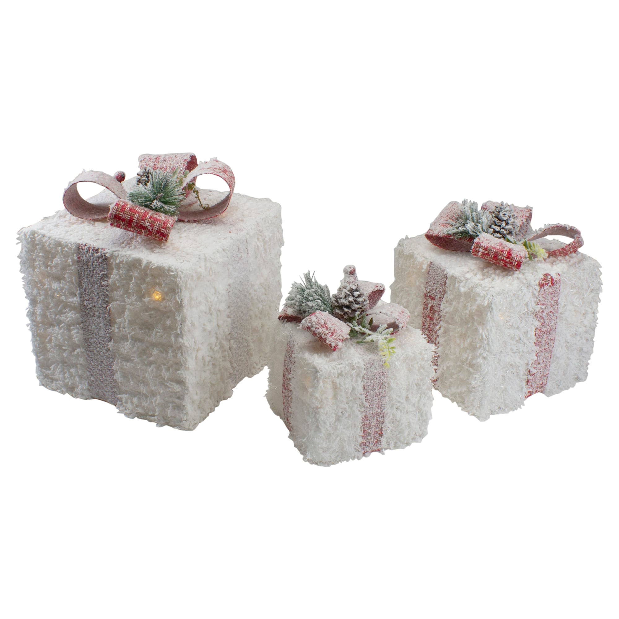 LED Frosted Rattan Christmas Gift Boxes with Pinecones Set