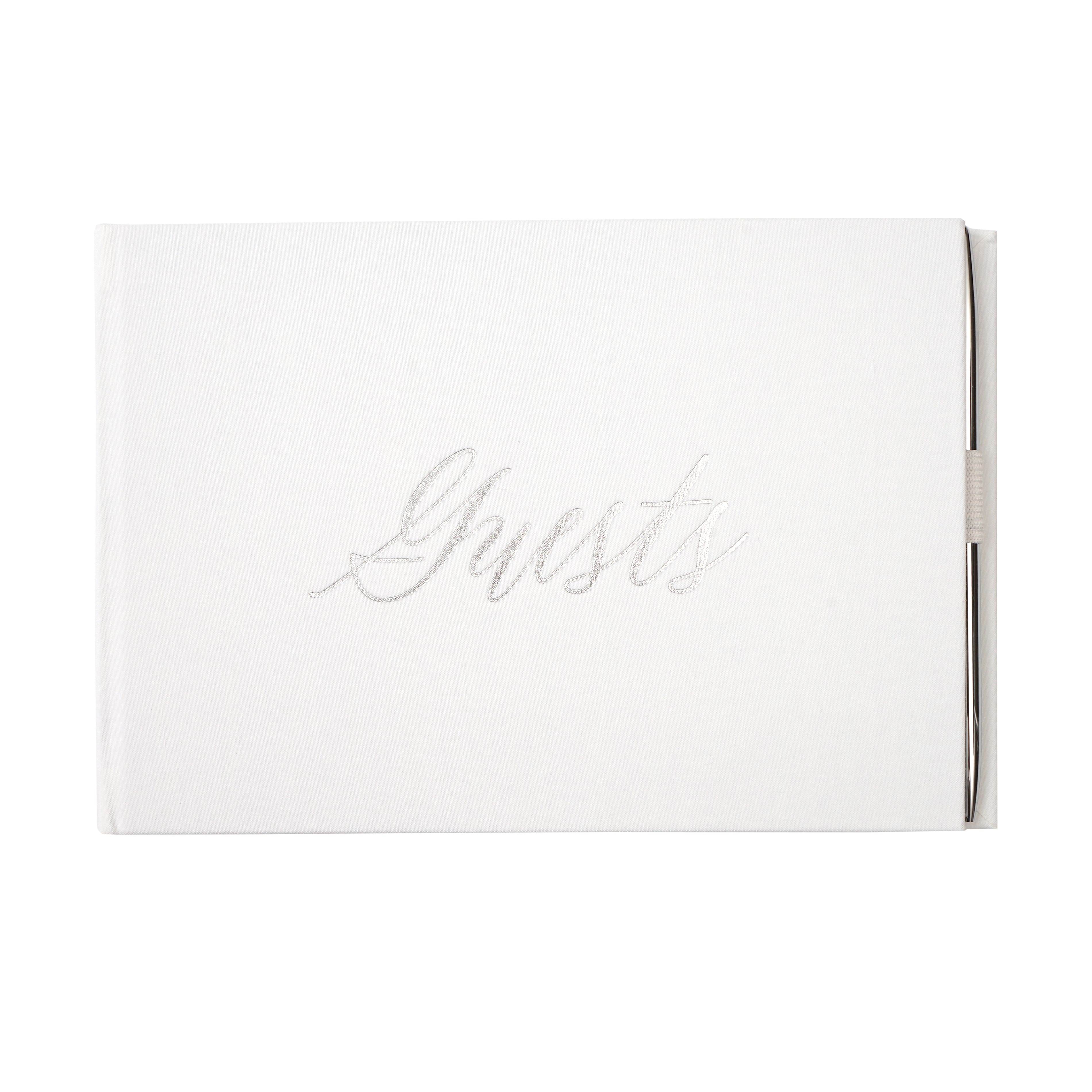 Style Me Pretty Silver &#x26; White Guestbook with Pen