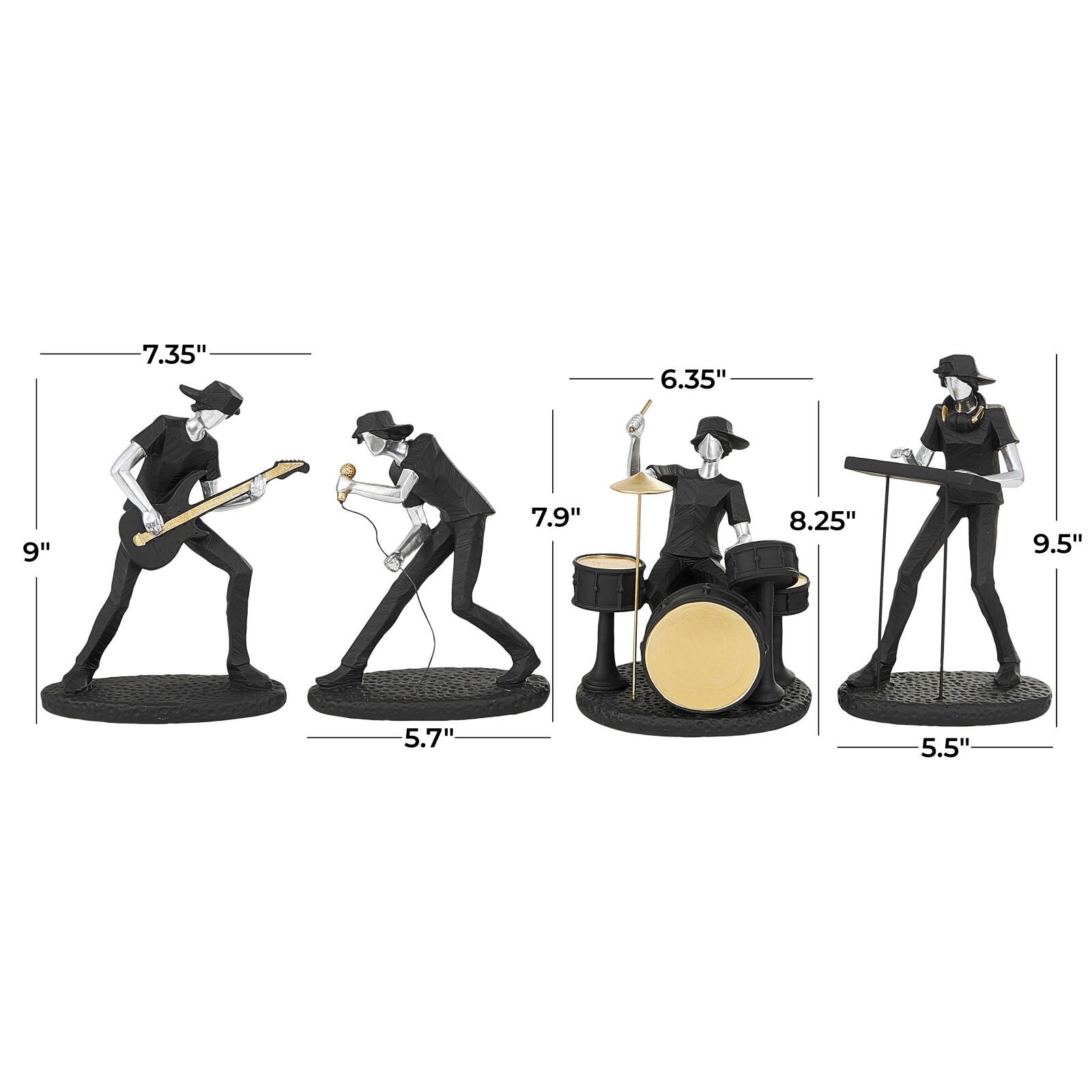 Black Polystone Rock Band Musician Sculpture with Gold &#x26; Silver Accents Set