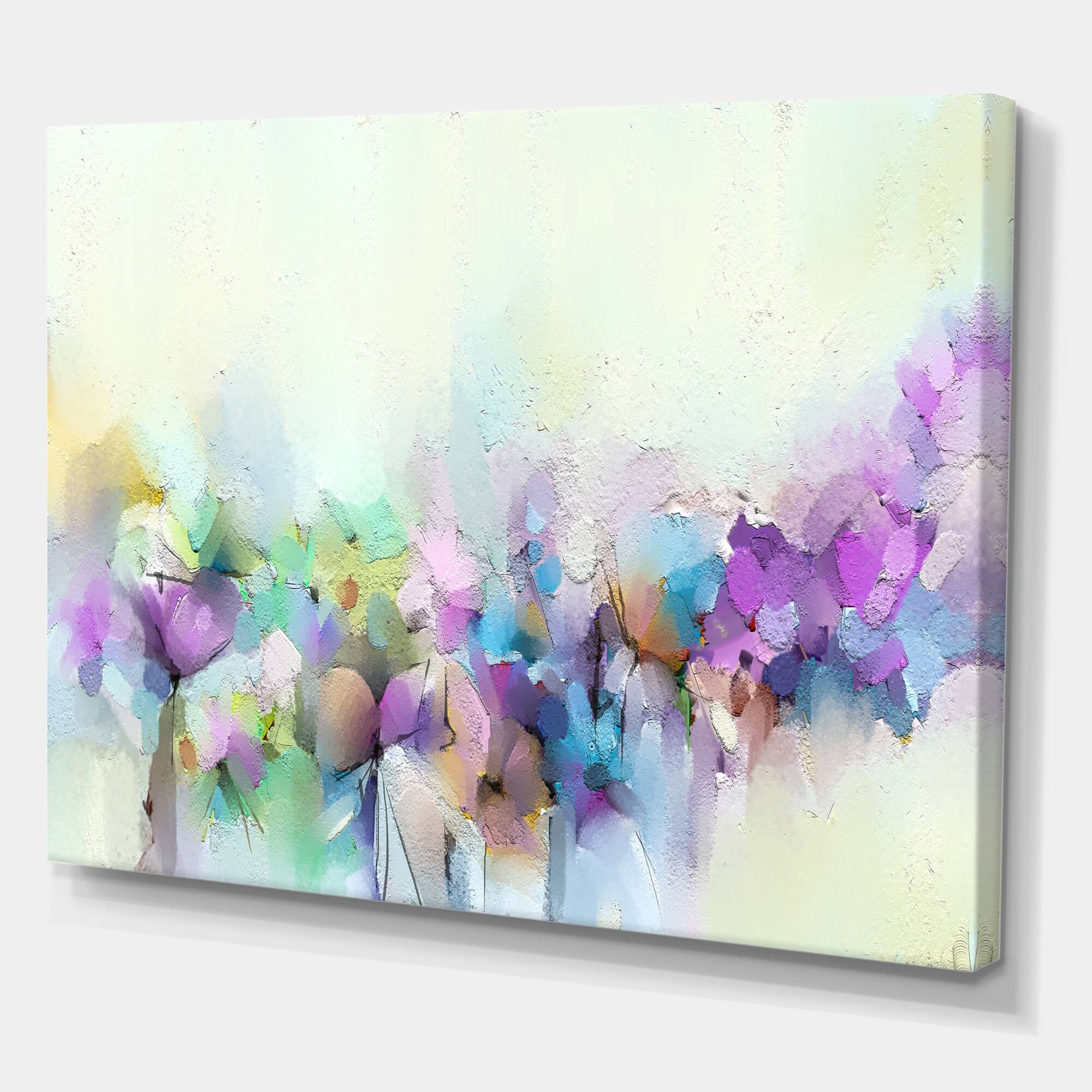 Designart - Hand Painted Yellow And Purple Spring Flowers - Traditional Canvas Wall Art Print