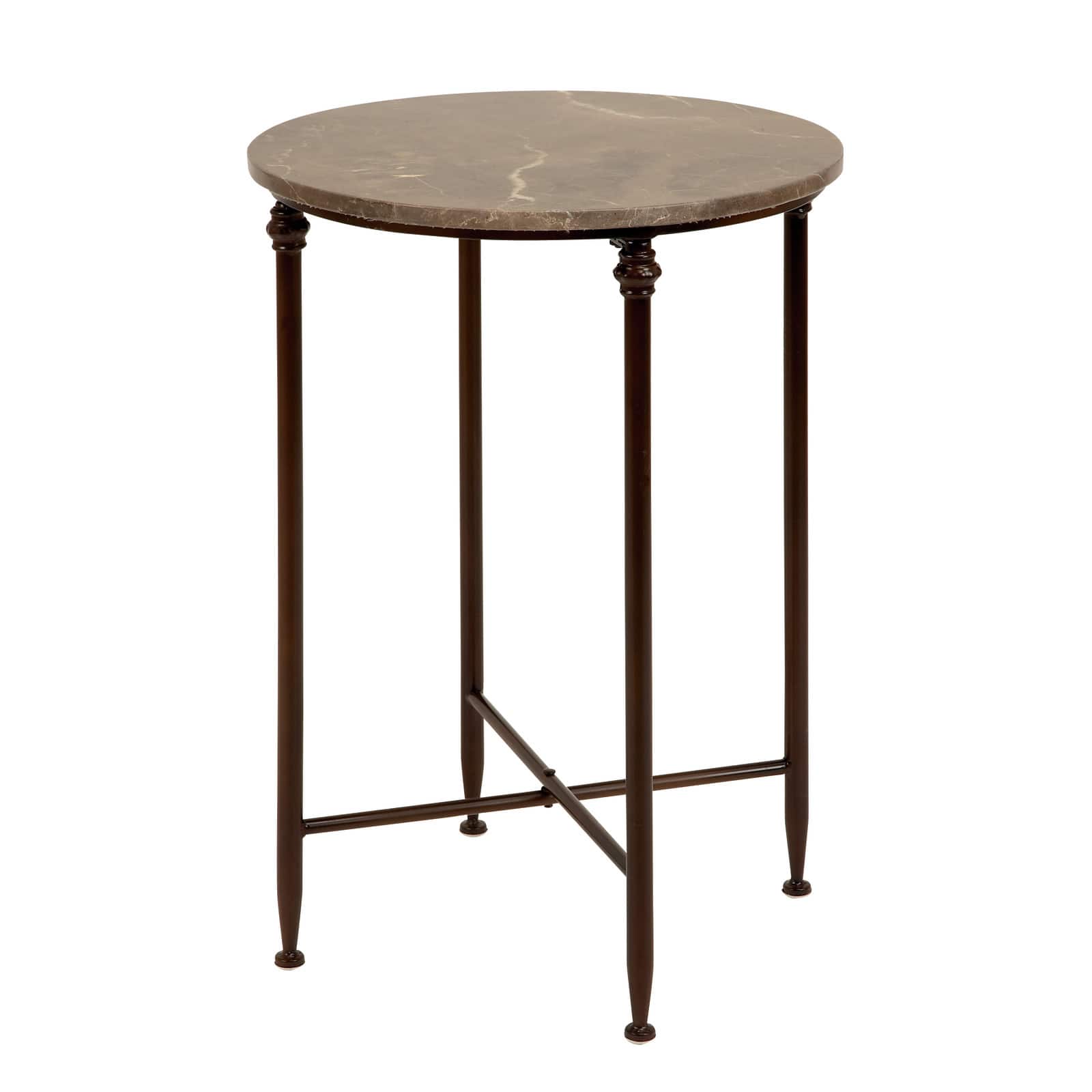 2ft. Black Iron & Brown Marble Traditional Accent Table