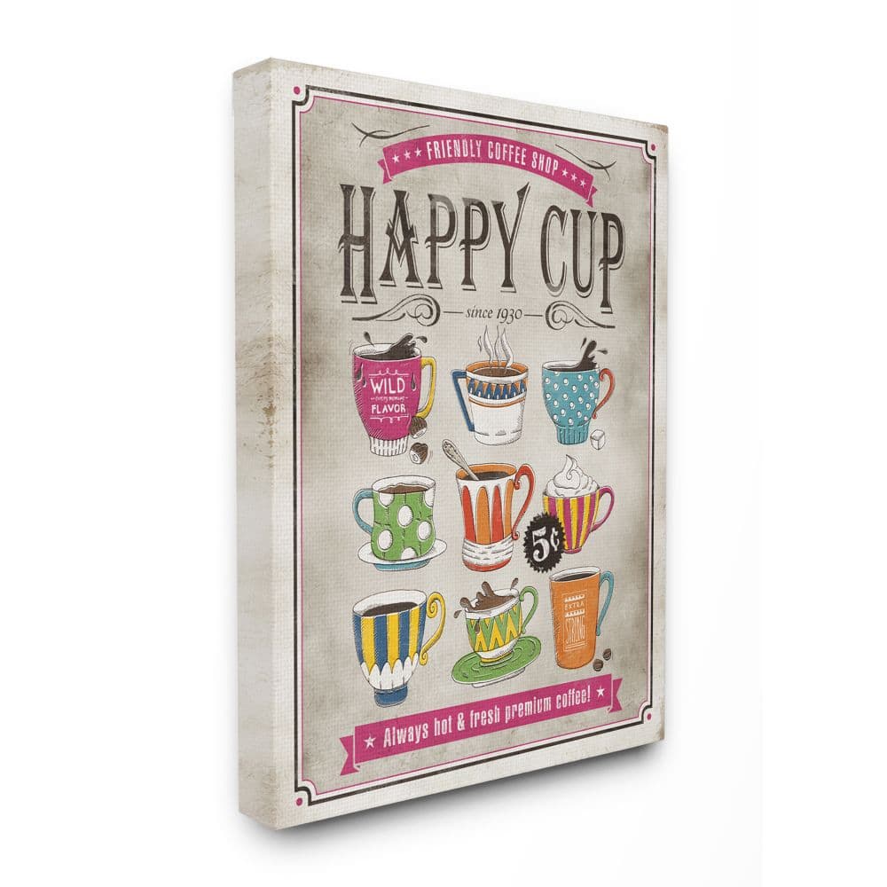 Stupell Industries Happy Cup Vintage Comic Book Wall Canvas