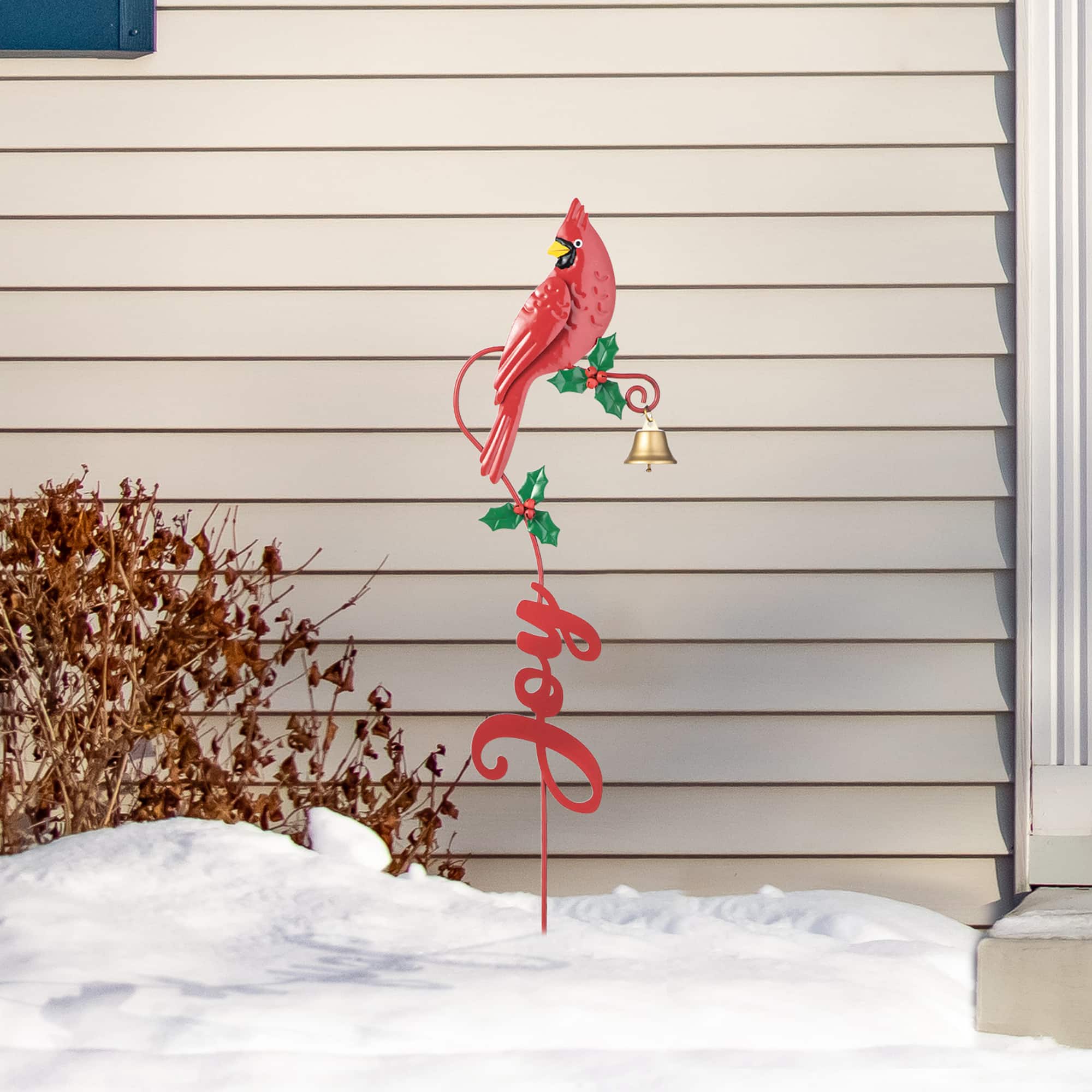 Glitzhome® 3ft. Metal Cardinal Joy & Noel with Bell Yard Stake Set