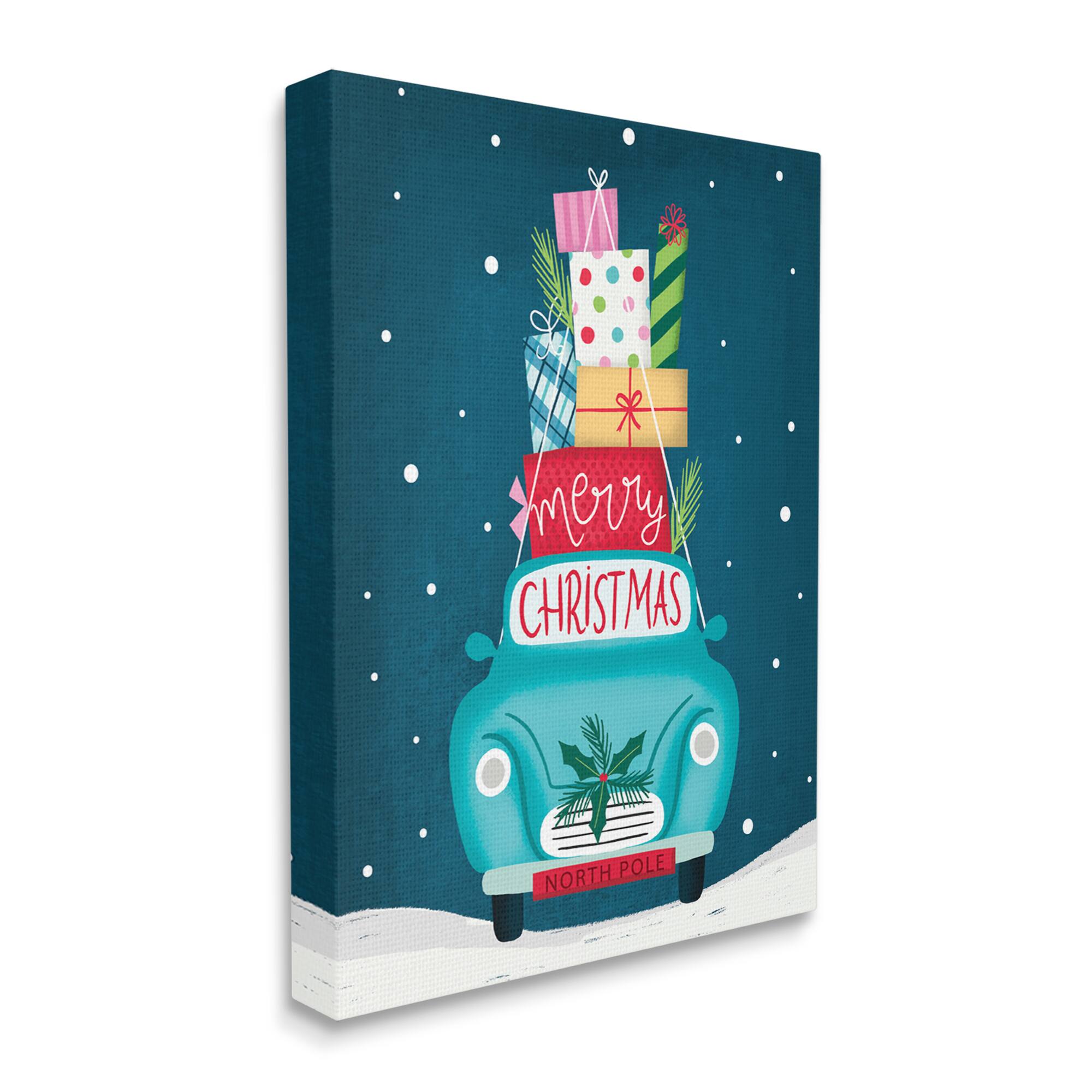 Stupell Industries Merry Christmas Stacked Gifts Car Canvas Wall Art