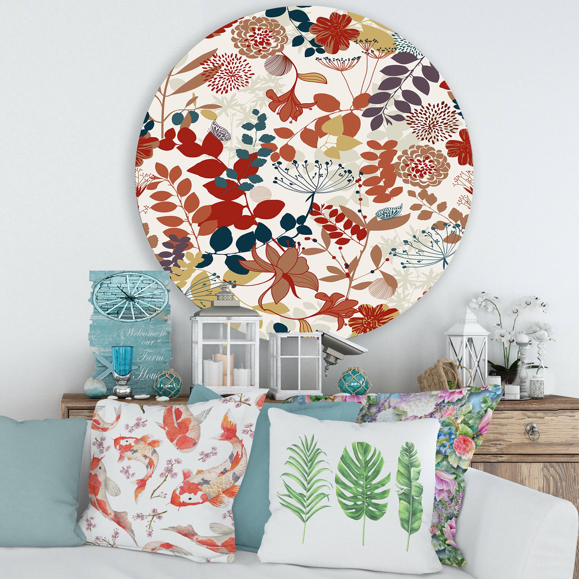 Designart - Retro Botanical Garden - Bohemian & Eclectic Metal Circle Wall Art