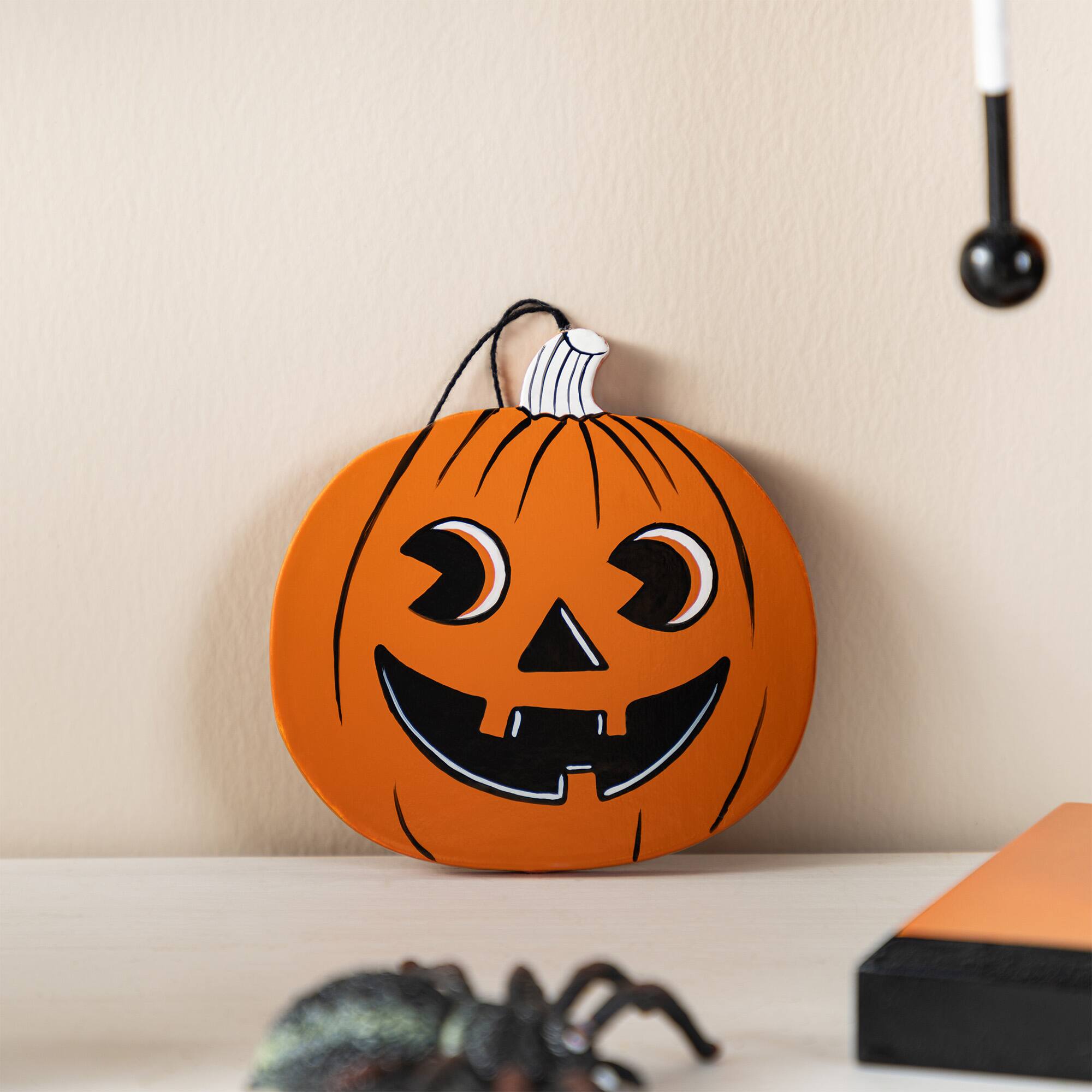 Glitzhome® 18.5"H Halloween Wooden Black Cat Nutcracker with Pumpkin Ornament