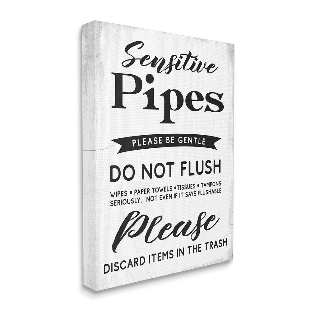 Stupell Industries Sensitive Toilet Pipes Sign Flushing Restrictions Canvas Wall Art 