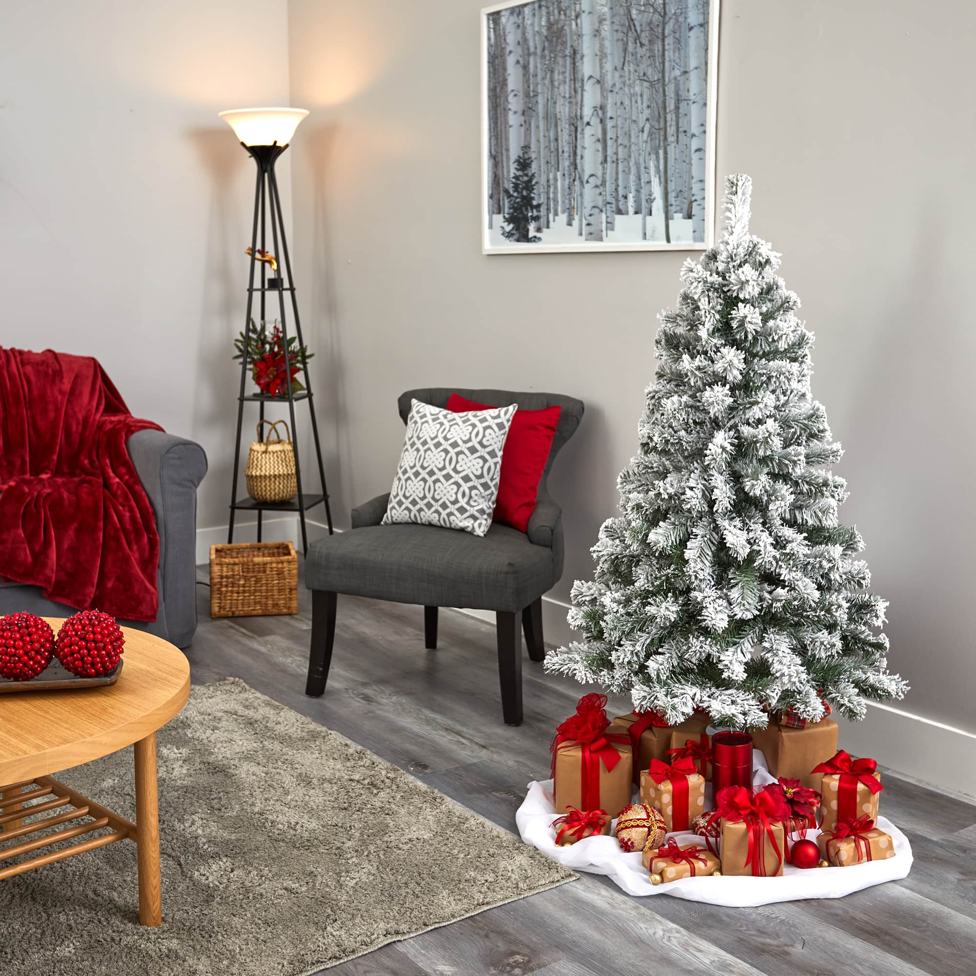 4ft. Pre-Lit Flocked West Virginia Fir Artificial Christmas Tree, Clear LED Lights