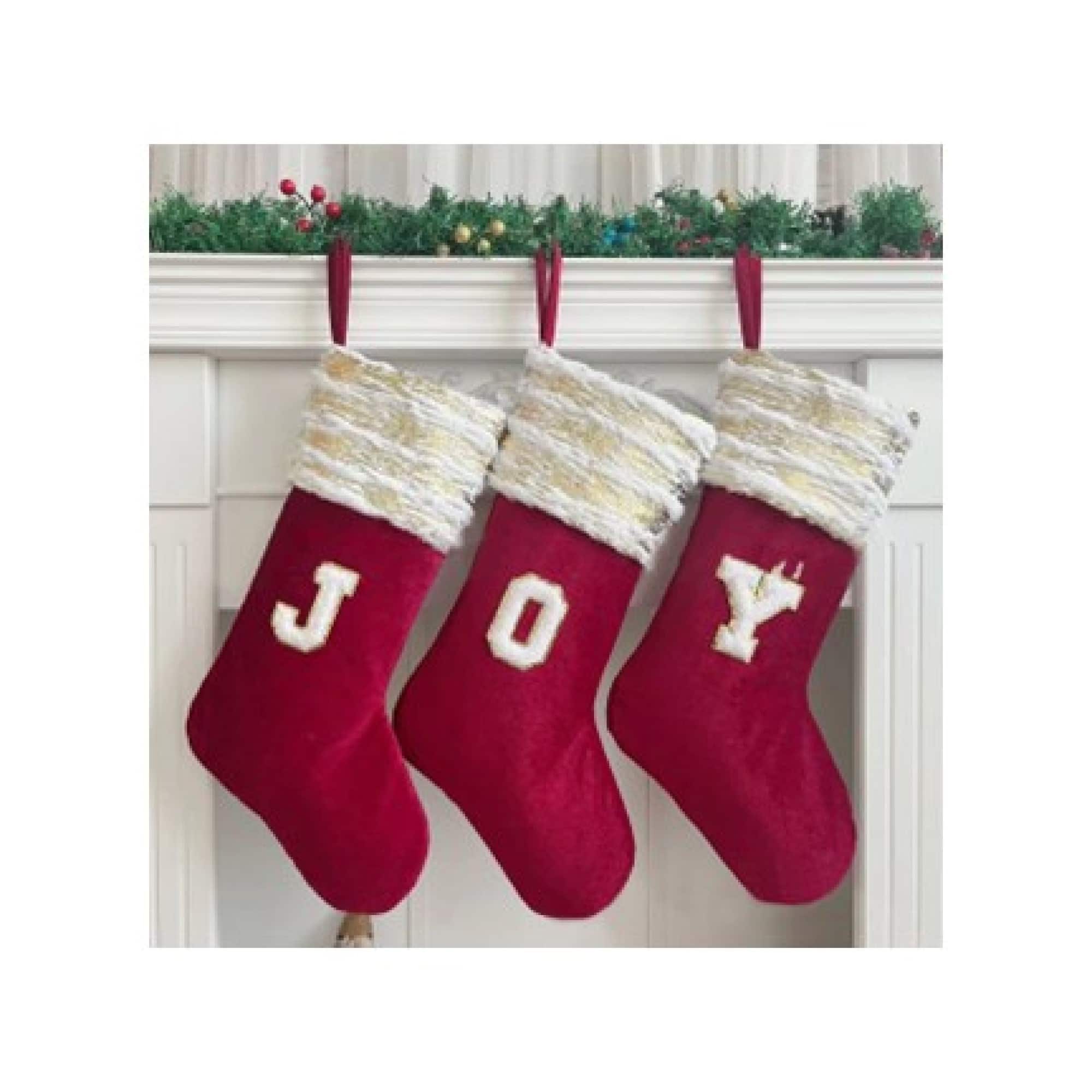 Velvet JOY Christmas Stockings - 20"- Red - Set of 3