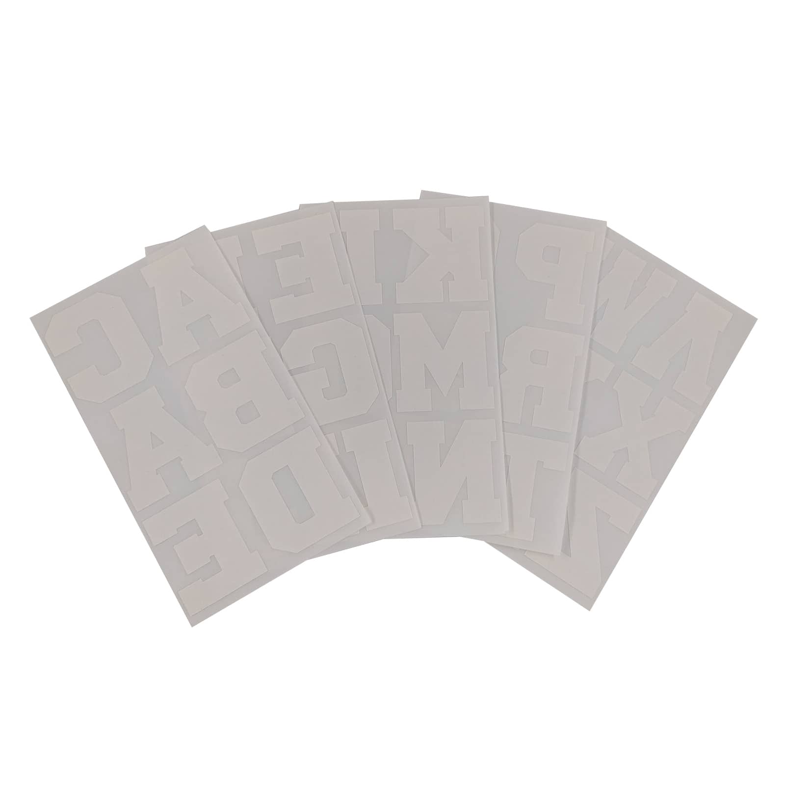 12 Pack: Iron-On White Flocked Athletic Letters by Imagin8™