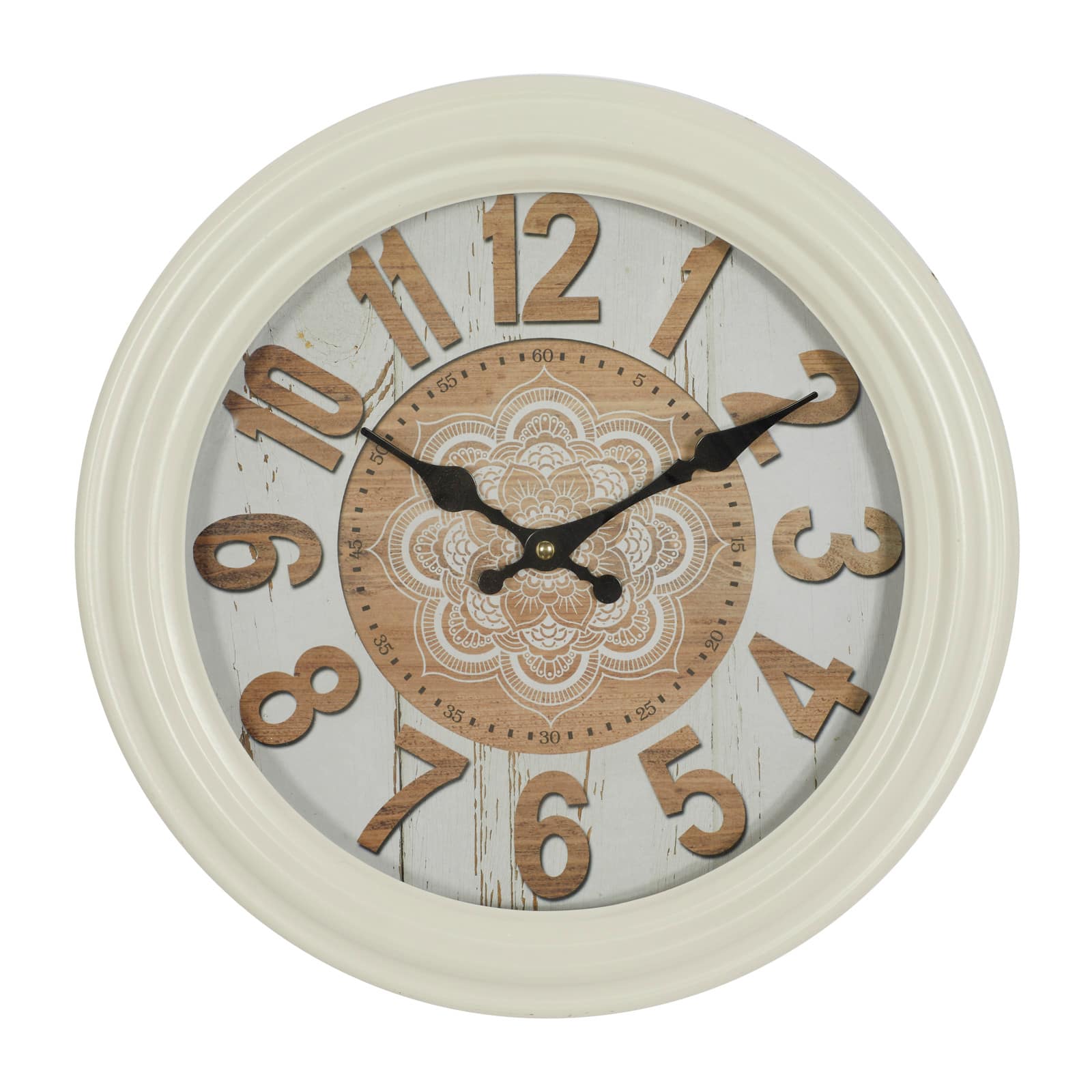 White Metal Farmhouse Wall Clock, 14" x 14" x 3"