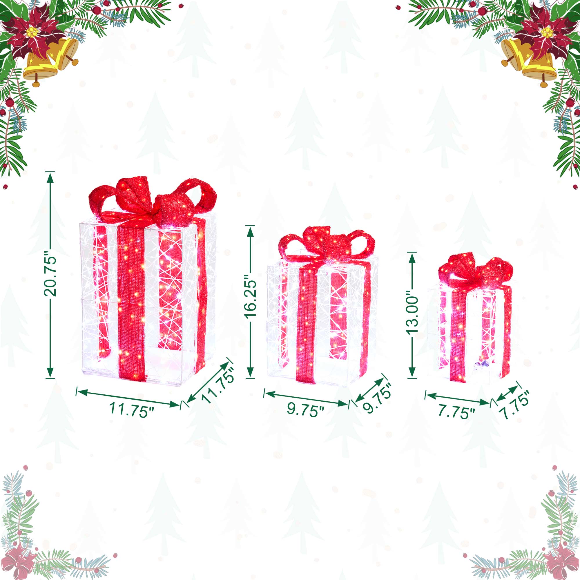 Glitzhome&#xAE; Lighted Christmas Crystal White 3D Giftbox Outdoor D&#xE9;cor Set