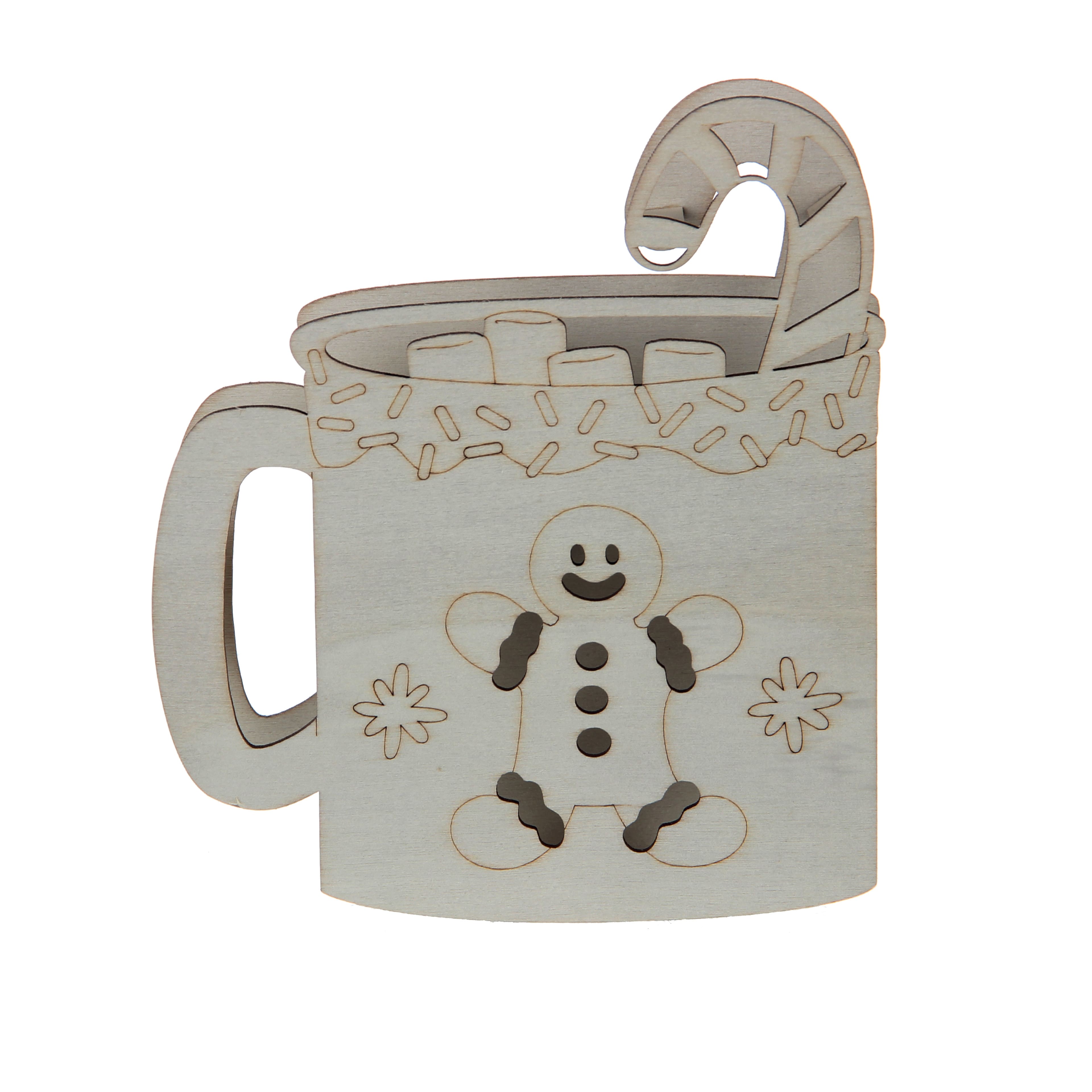 6&#x22; Gingerbread Mug DIY LED Wood D&#xE9;cor by Make Market&#xAE;