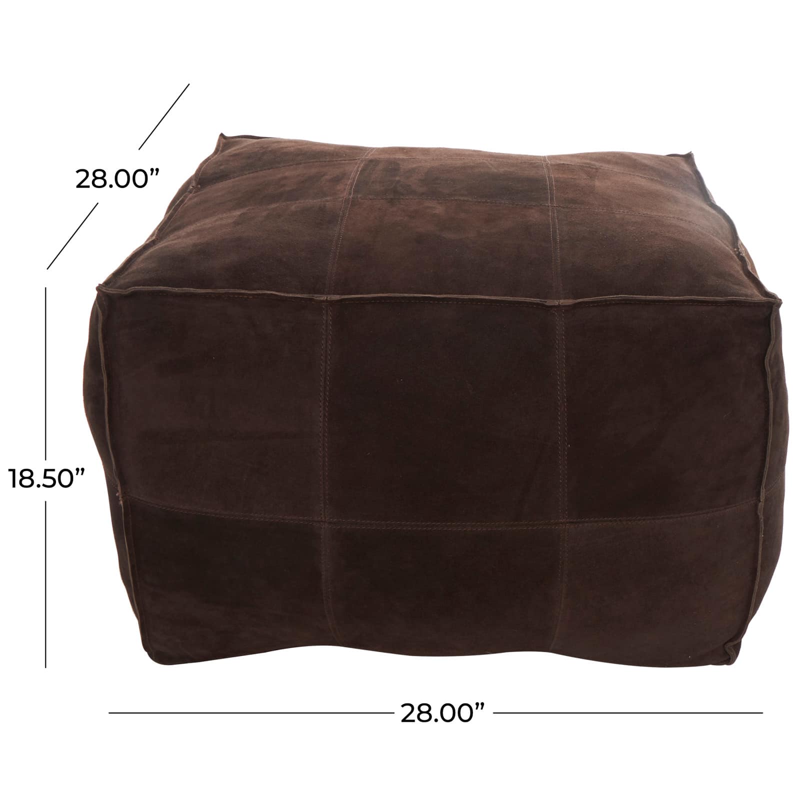 28&#x22; Leather Low Profile Square Pouf with Patchwork Design