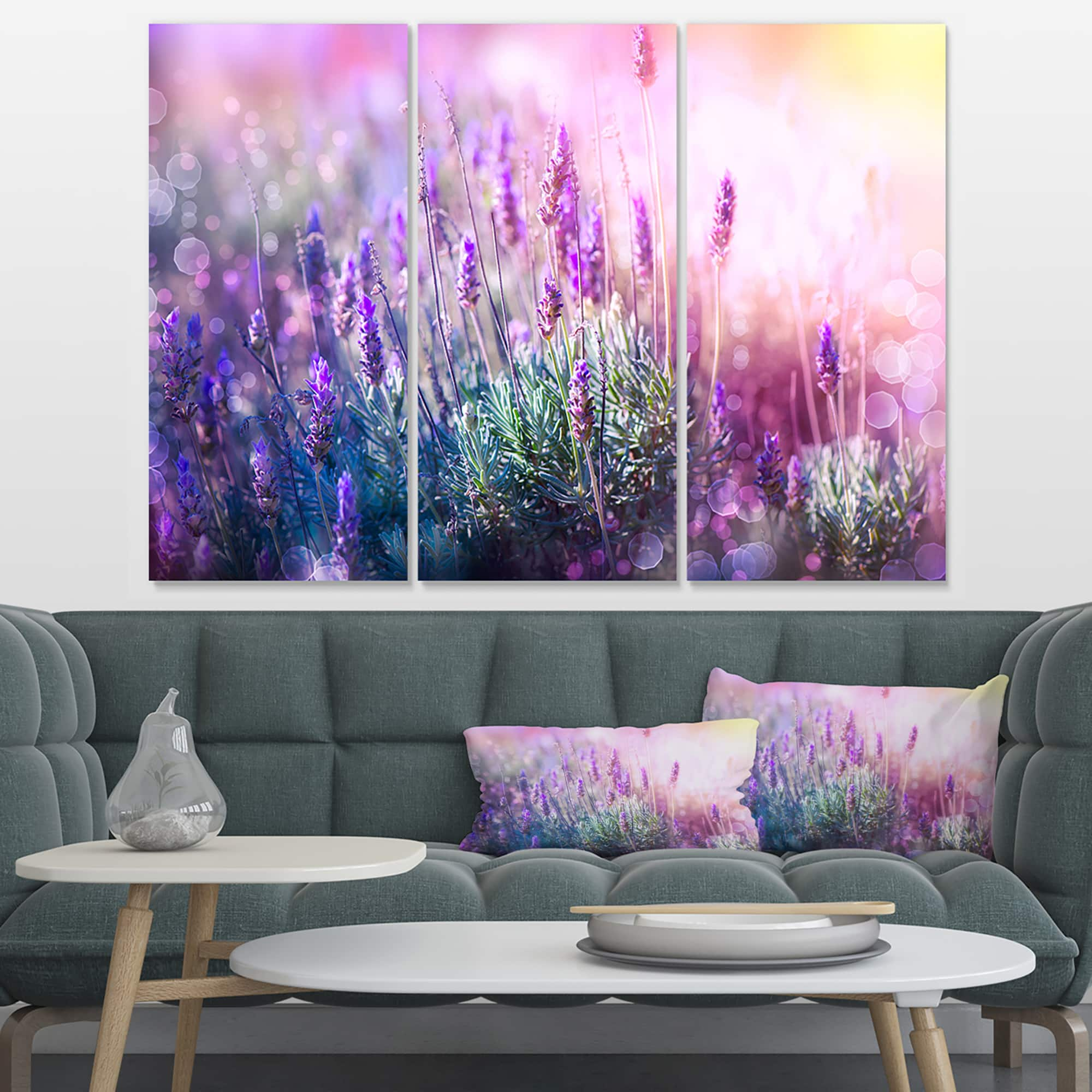 Designart - Growing And Blooming Lavender - Floral Canvas Art Print 