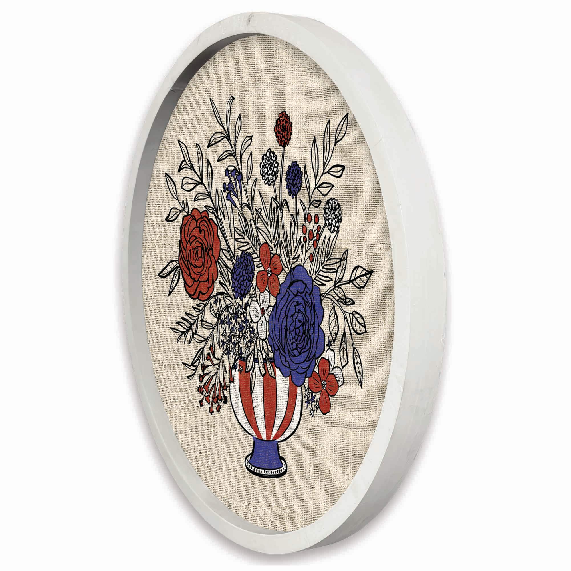 20&#x22; x 20&#x22; Red, White &#x26; Blue Florals Round Framed Print