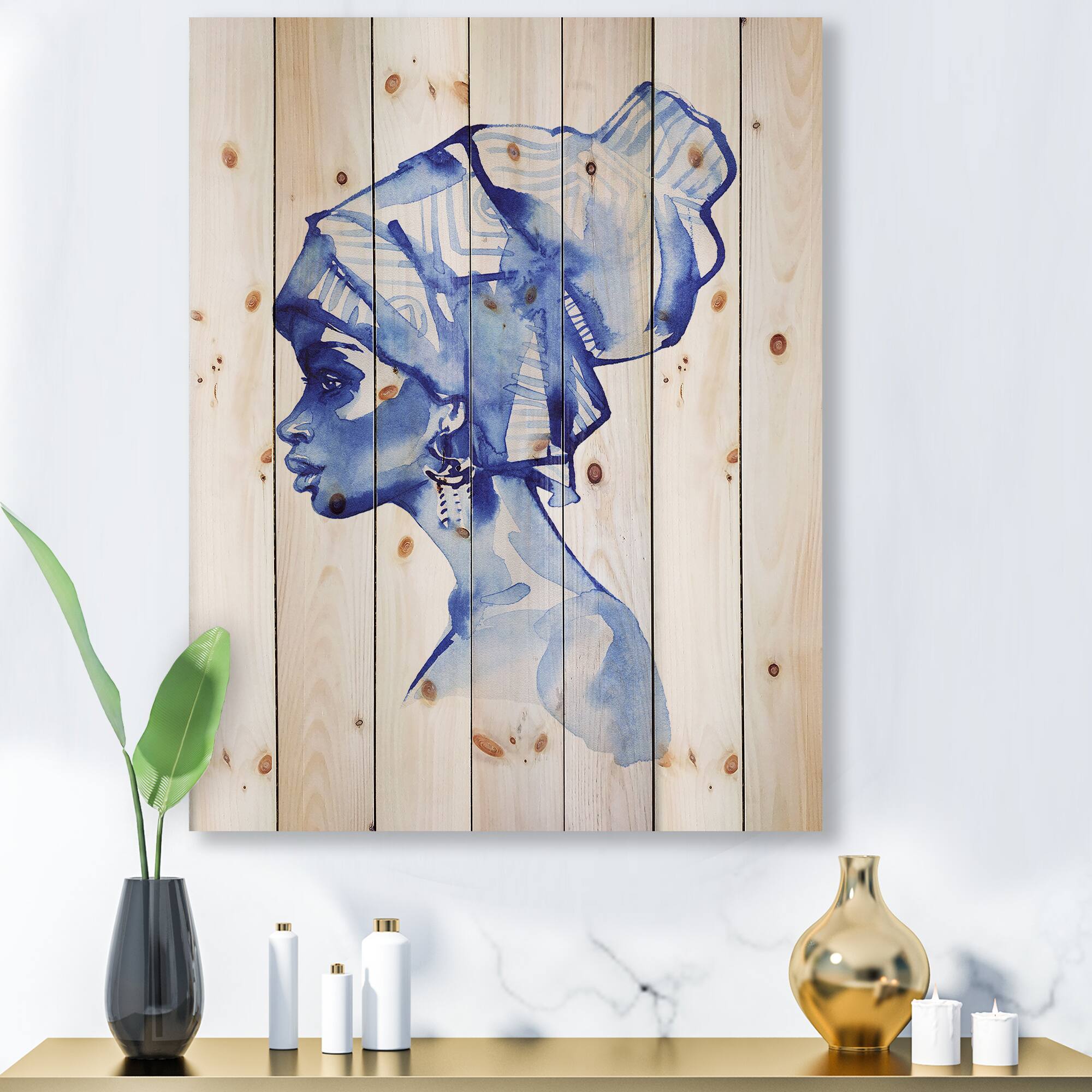 Designart - Blue Fashion Portrait of Afro American Woman