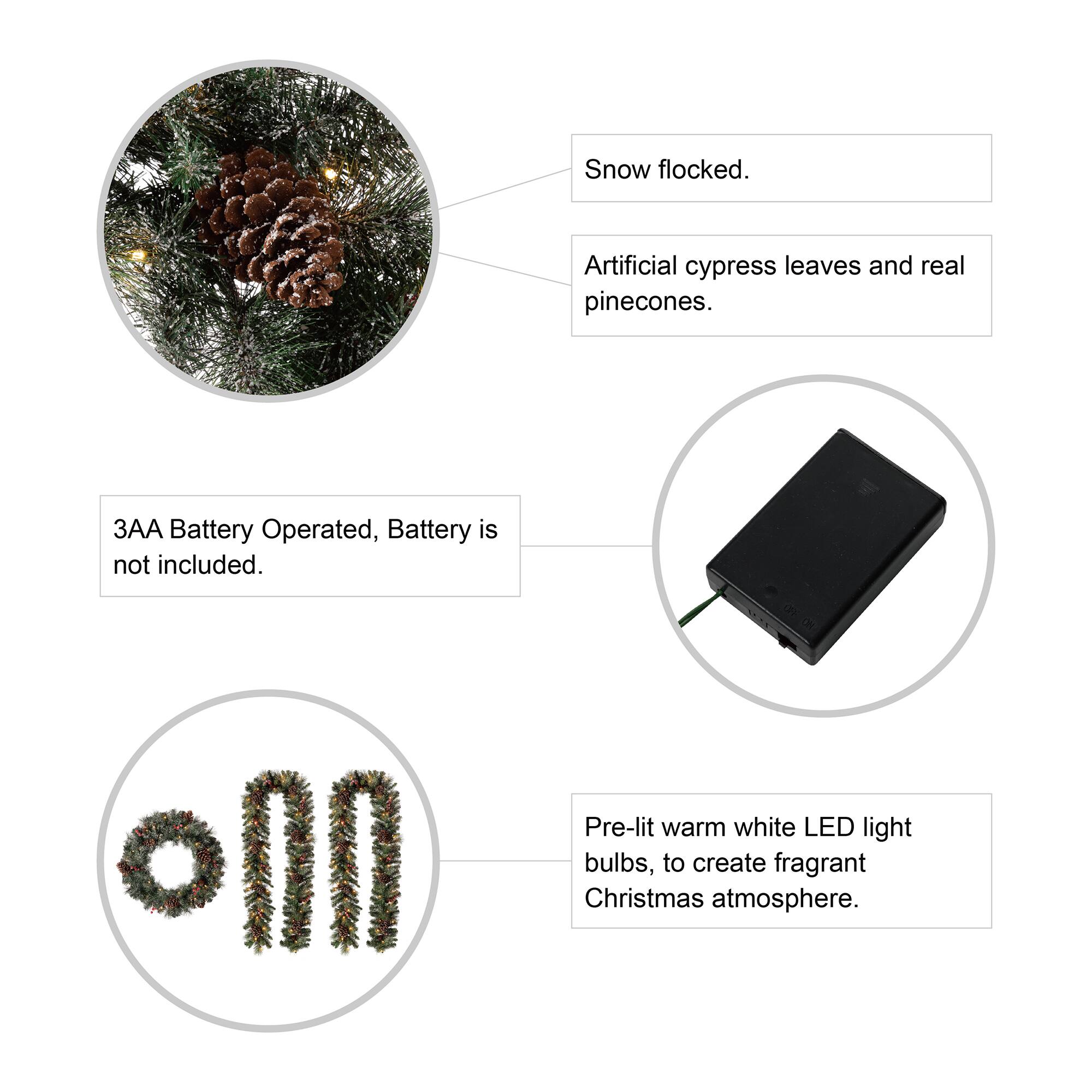 Glitzhome® 24" Pre-Lit Glittered Pinecone Christmas Wreath & Matched 9ft. Garlands Set