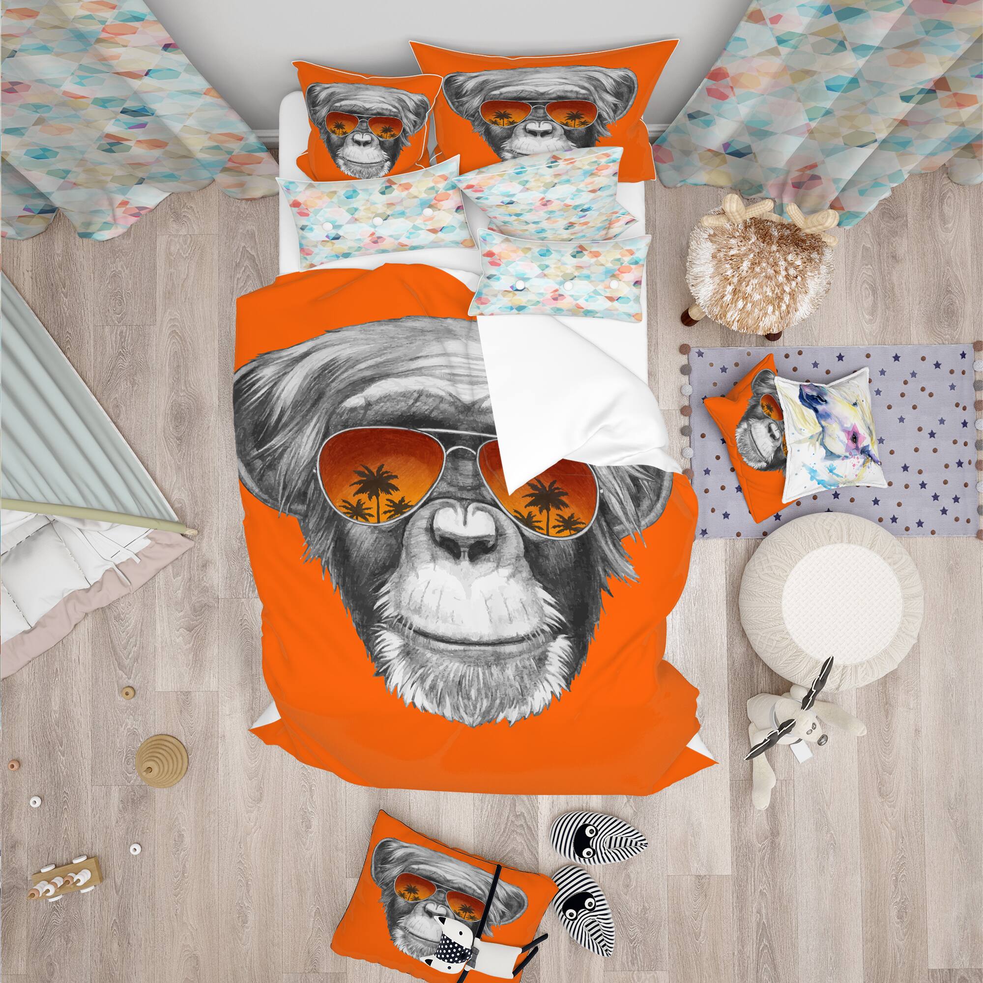 Designart &#x27;Monkey with Mirror Sunglasses - Tropical Duvet Cover Set