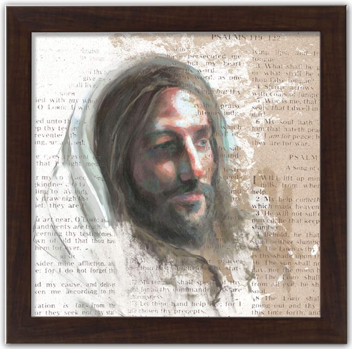 Portrat Of Jesus 16&#x22; x 16&#x22; Walnut Framed Print Under Plexiglass