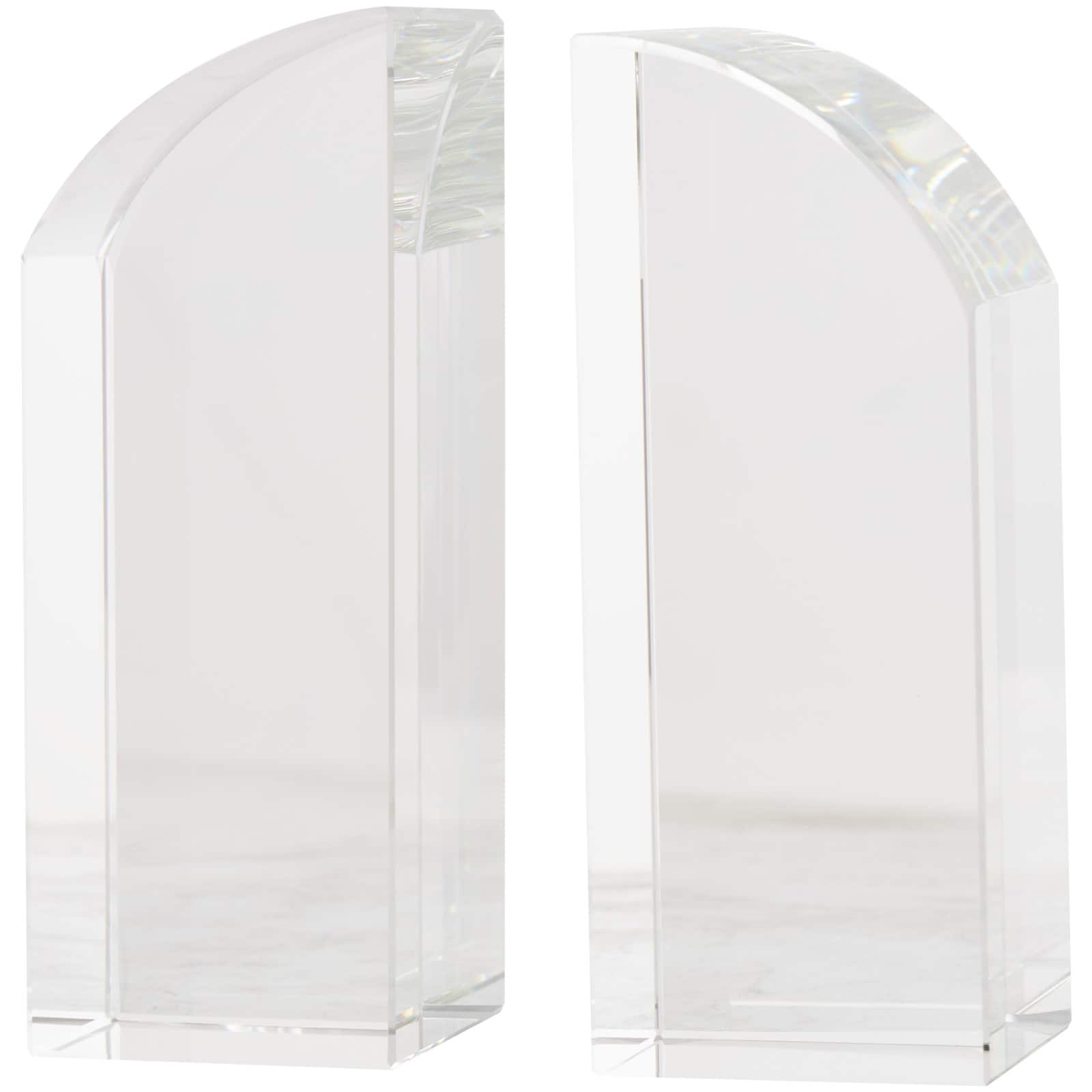 6&#x22; Clear Crystal Geometric Arched Bookends Set