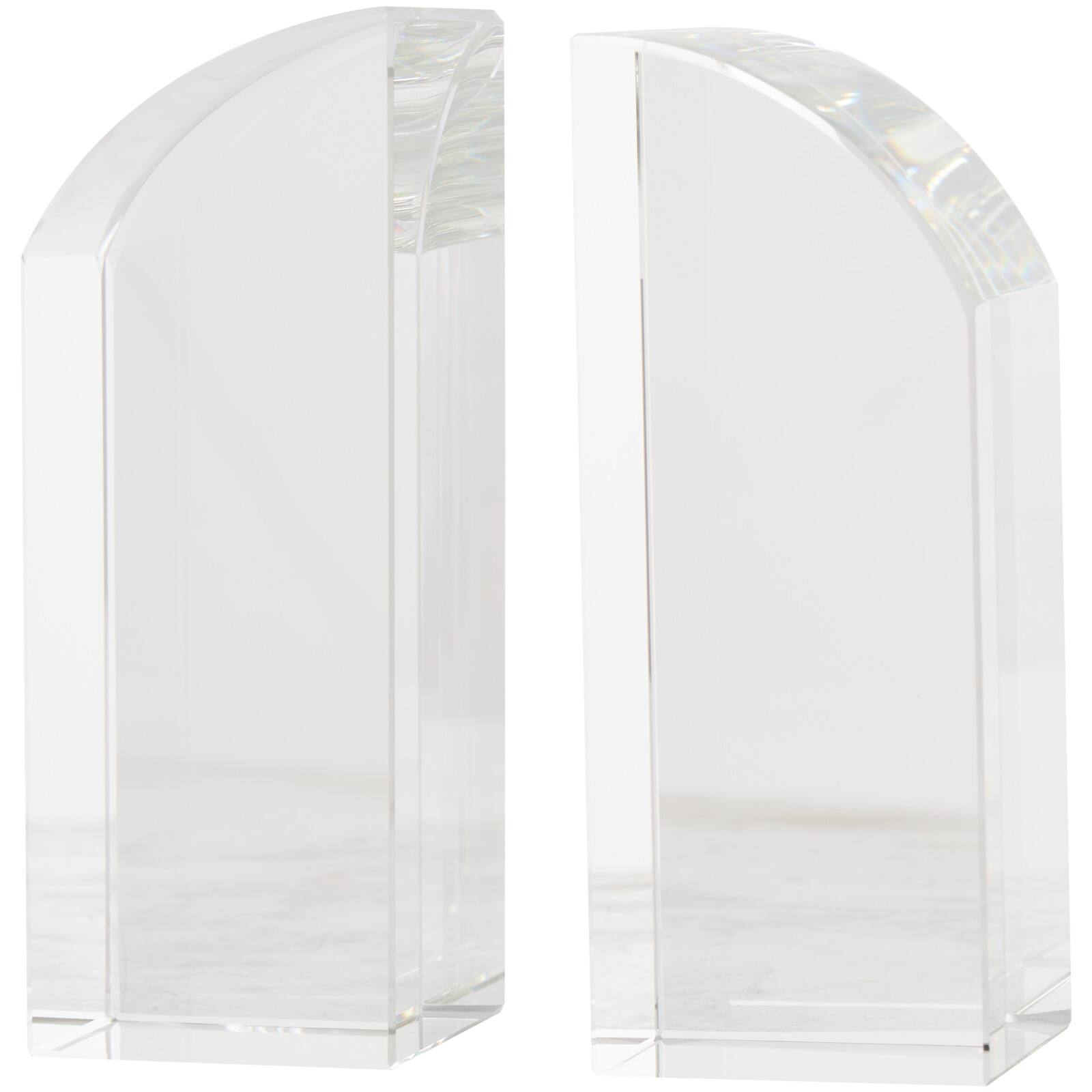 6&#x22; Clear Crystal Geometric Arched Bookends Set