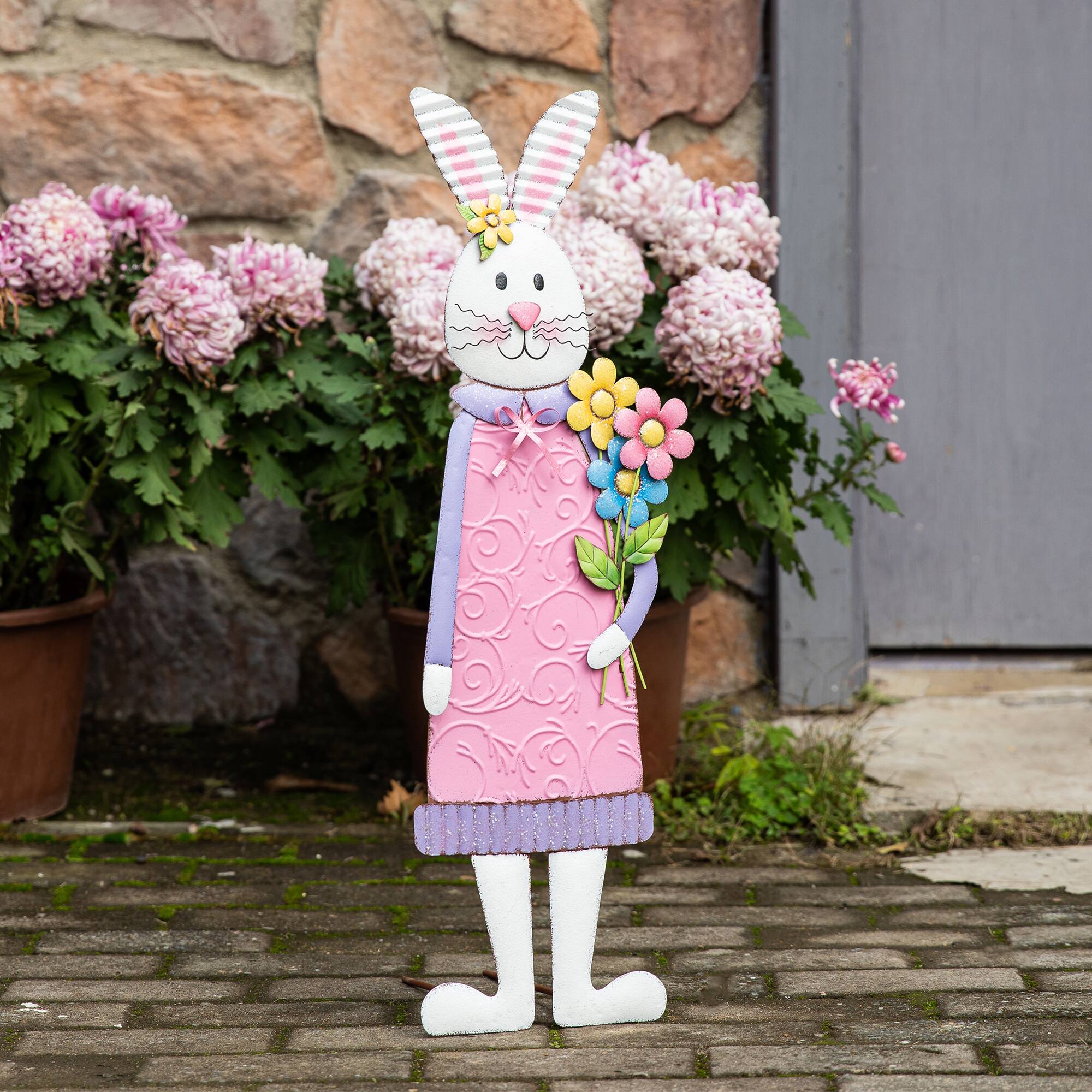 Glitzhome® 36" Easter Bunny Girl Metal Décor