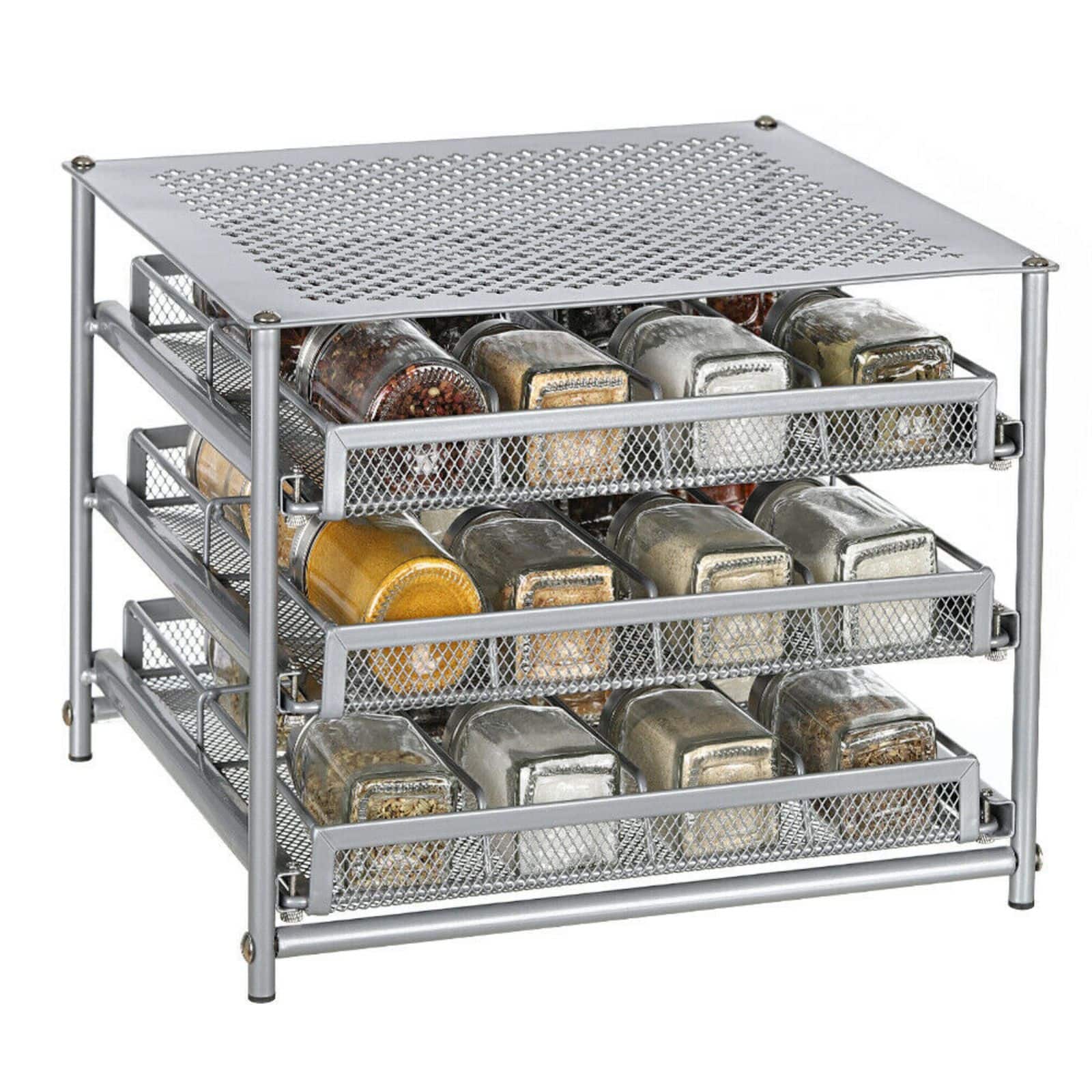 NEX™ 3-Tier 24-Bottle Metal Spice Rack with Drawer Organizer