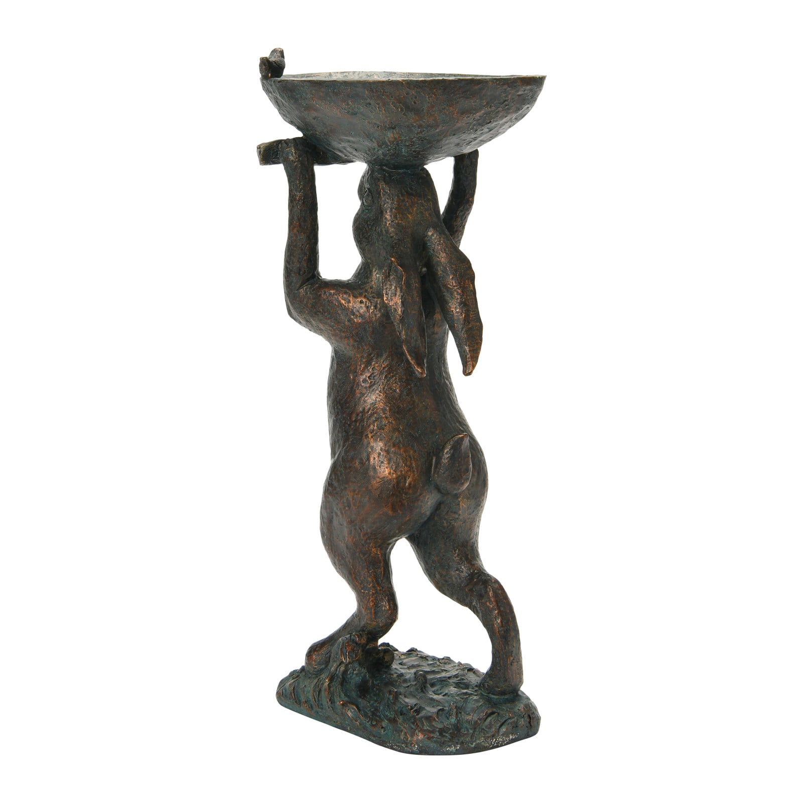 Hello Honey® 17" Green Patina Finish Rabbit Birdbath