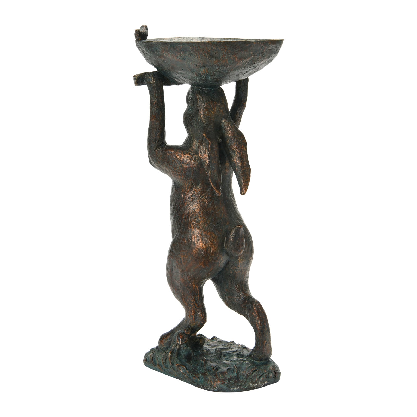 17&#x22; Green Patina Finish Rabbit Birdbath