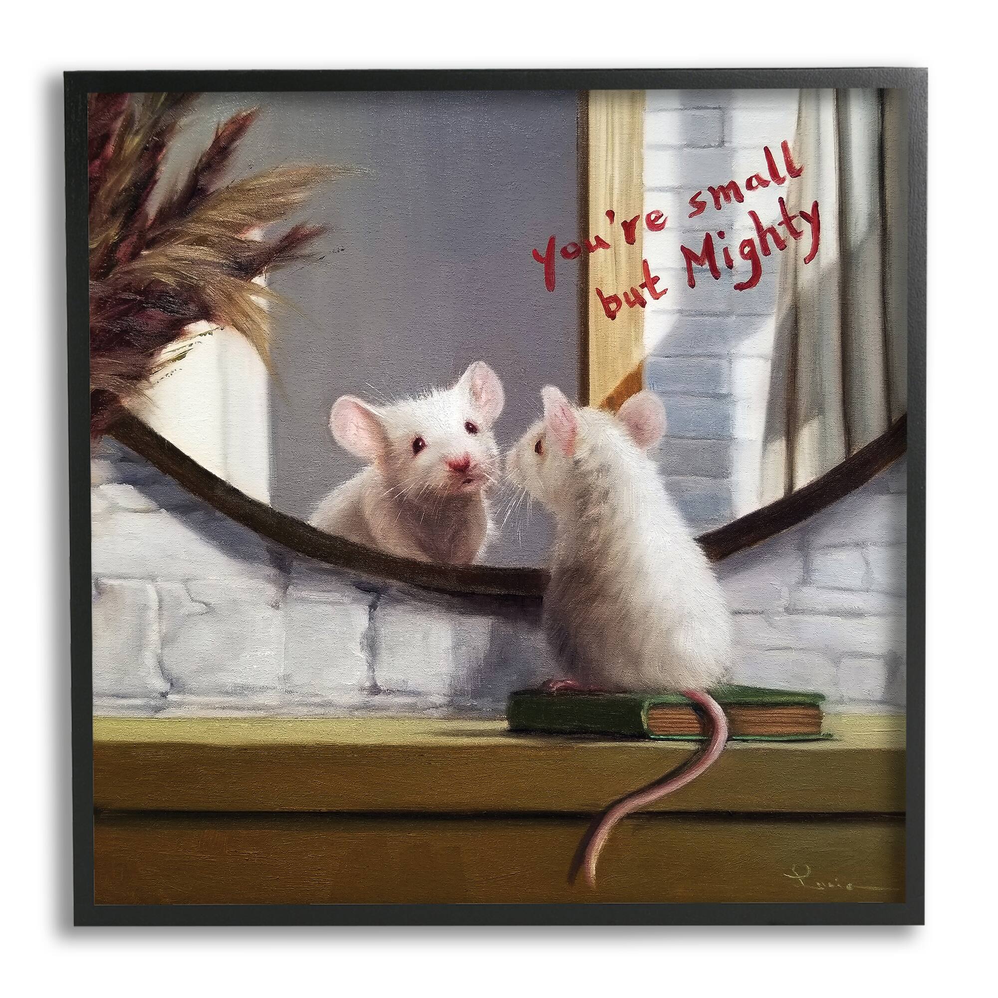 Stupell Industries Small but Mighty Sentiments Adorable Mouse in Mirror in Frame Wall Art