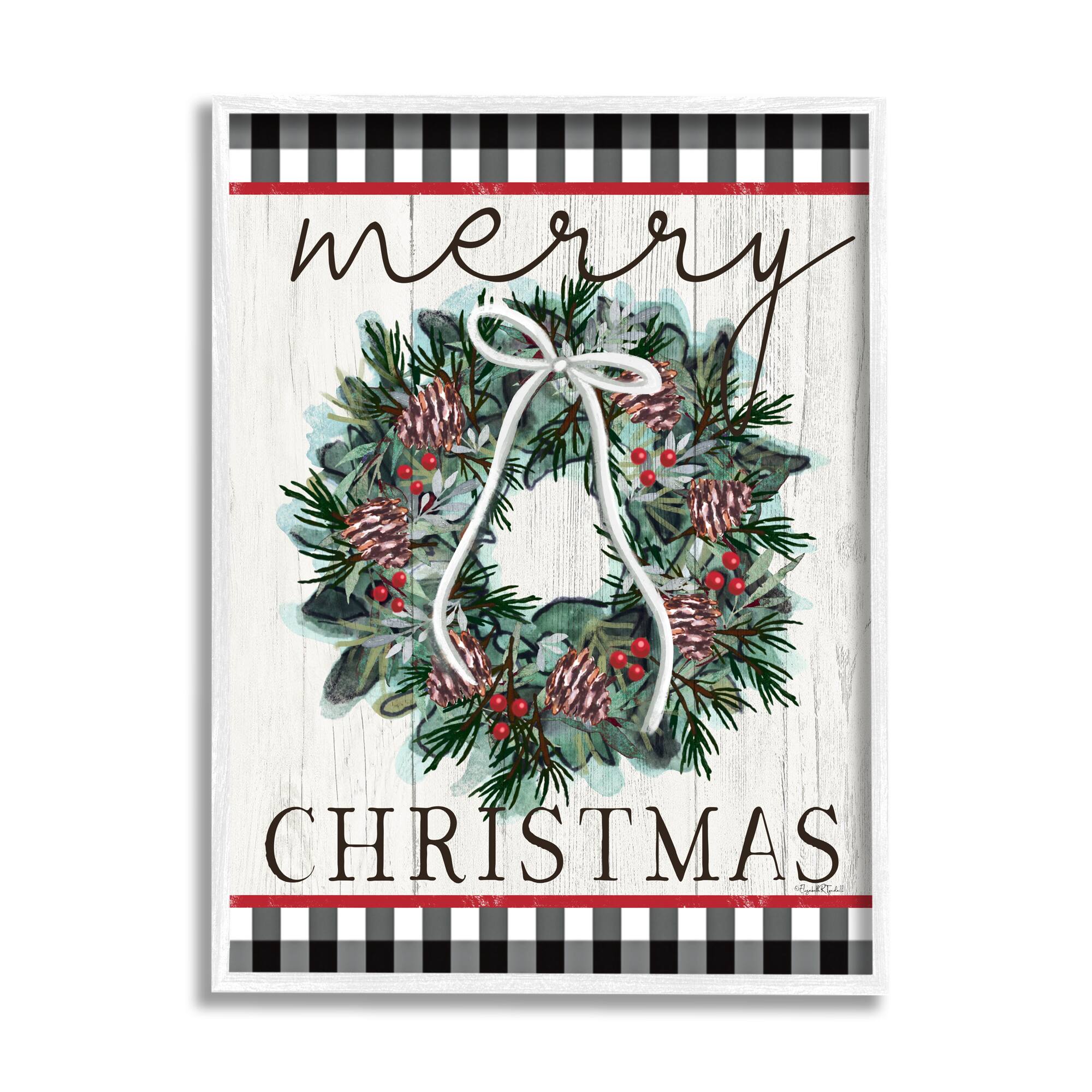 Stupell Industries Merry Christmas Tartan Wreath Framed Giclee Art