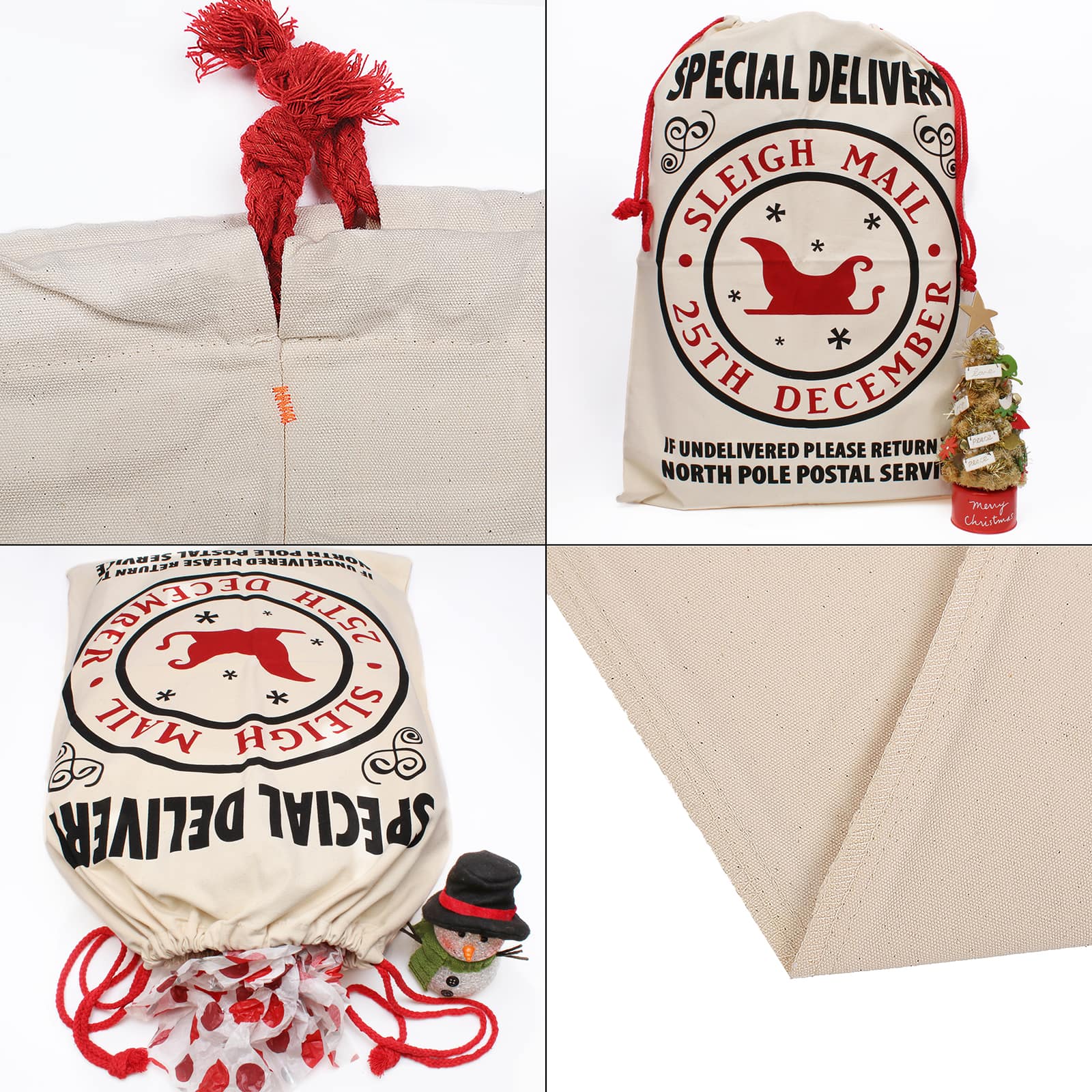 Personality Case&#x2122; 19&#x22; x 26&#x22; Sleigh Mail Cotton Christmas Drawstring Bag