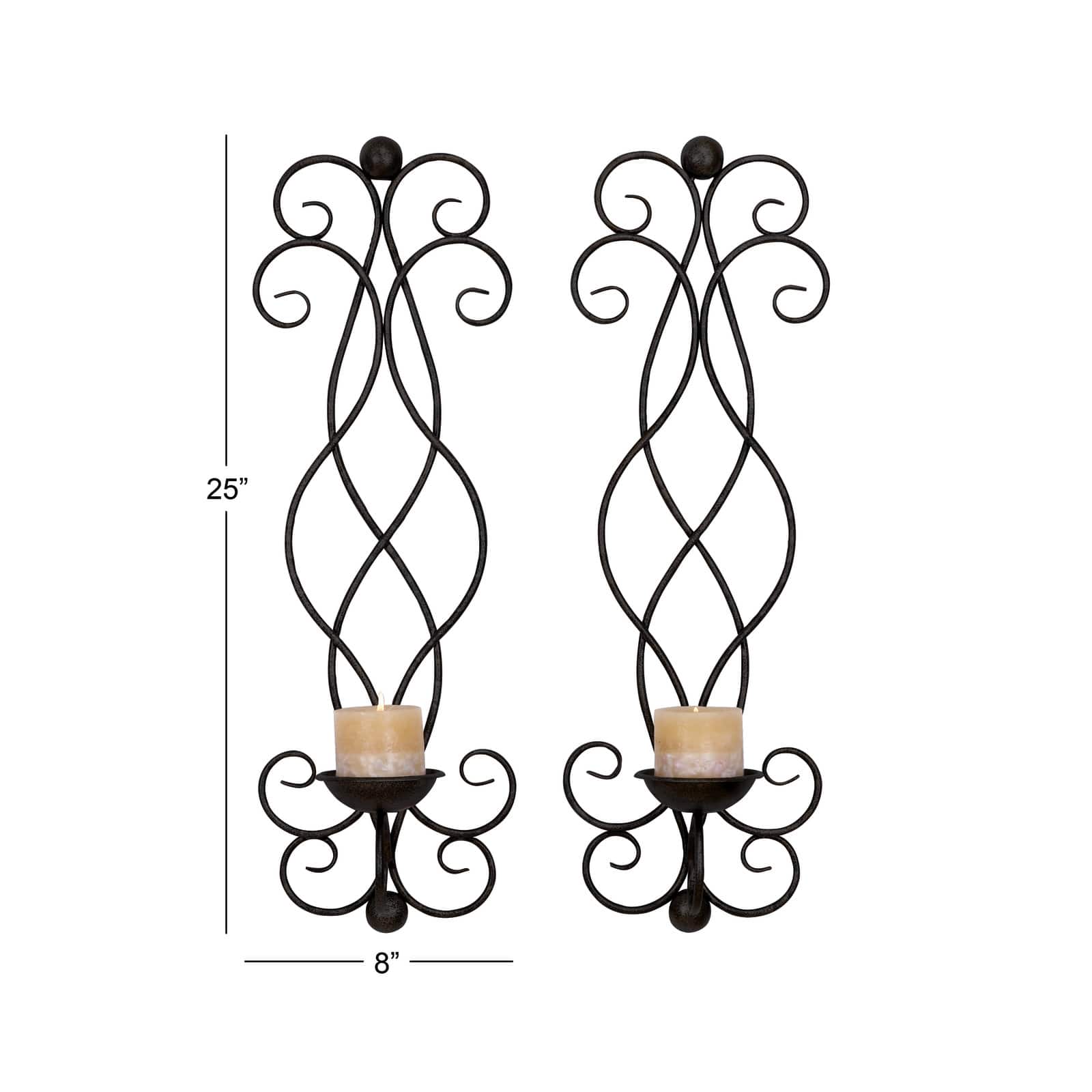 Set of 2 Bronze Metal Traditional Wall Sconce, 25&#x22; x 8&#x22;