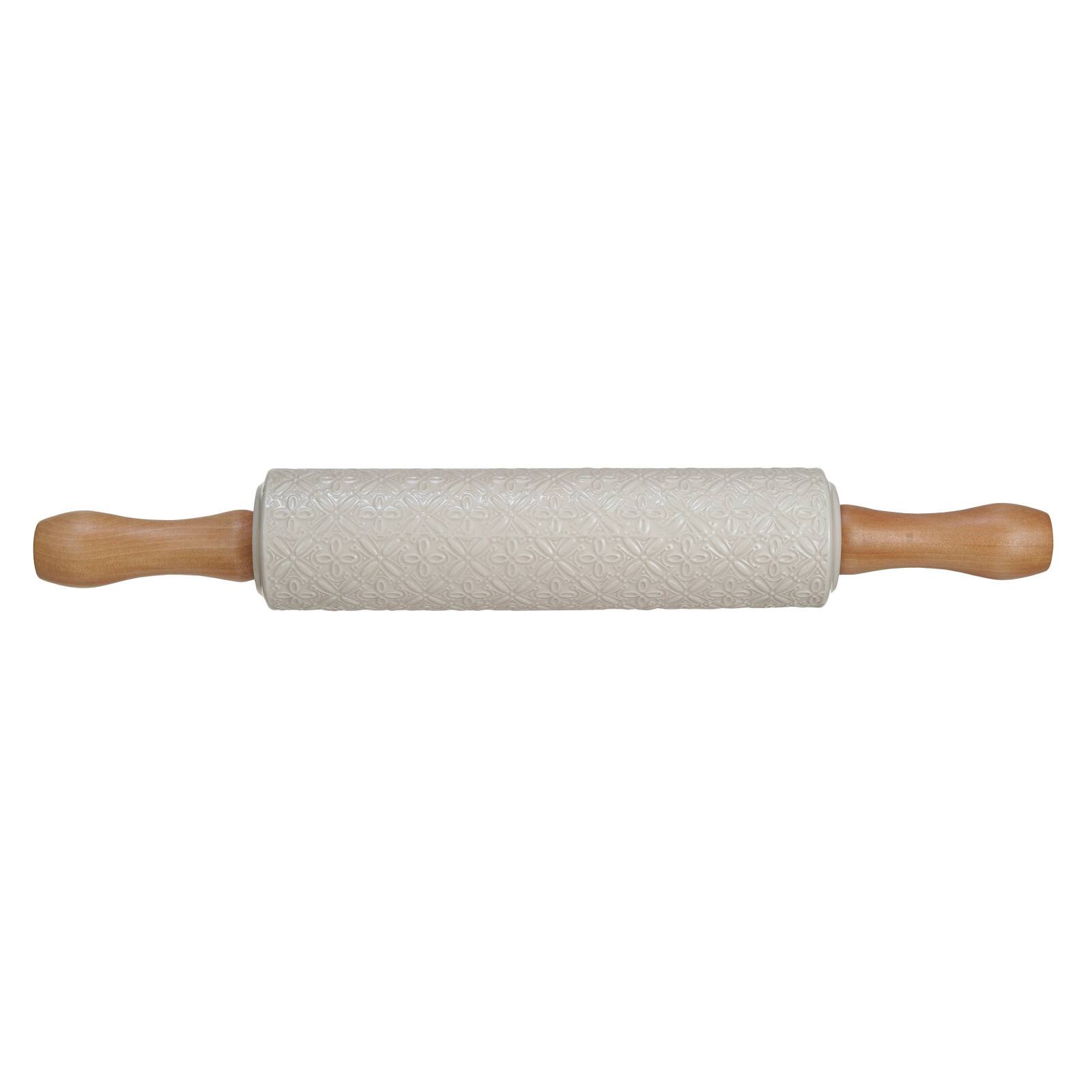 Hello Honey® Embossed Cream Stoneware Rolling Pin with Wood Handles