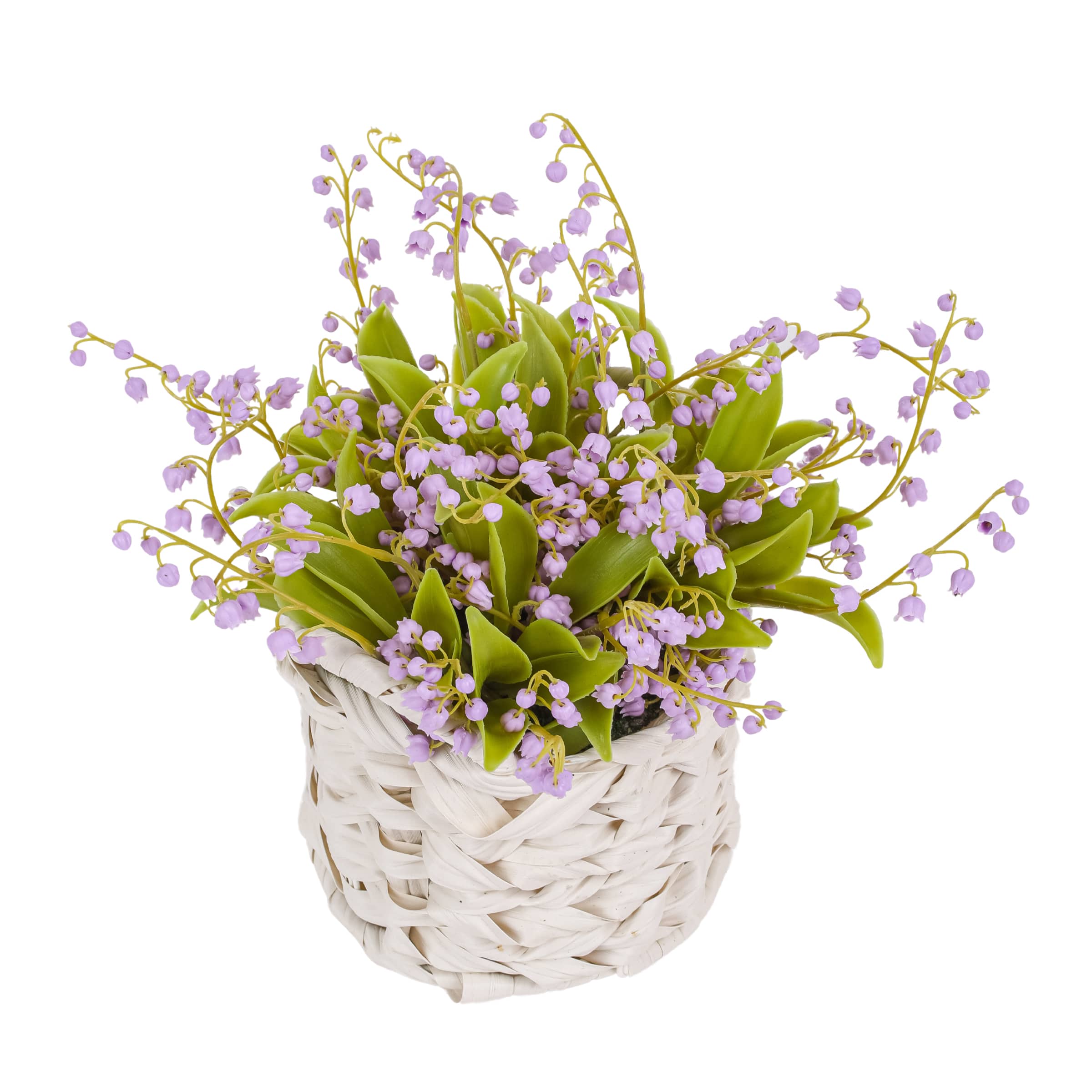 11" Lily-Of-The-Valley Flowers In White Basket