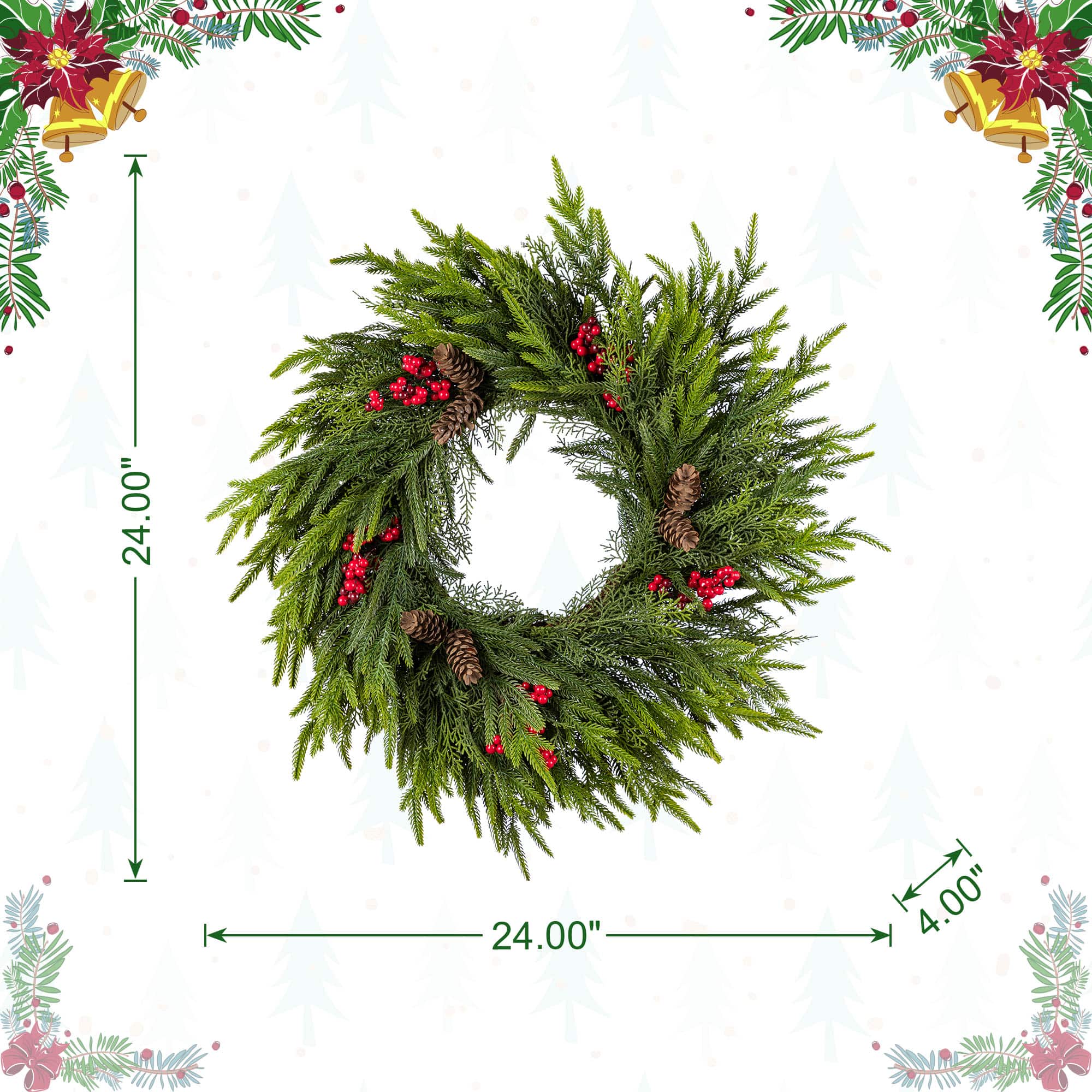 Glitzhome&#xAE; 24&#x22;D Christmas PE Wreath with Pinecones and Red Berries