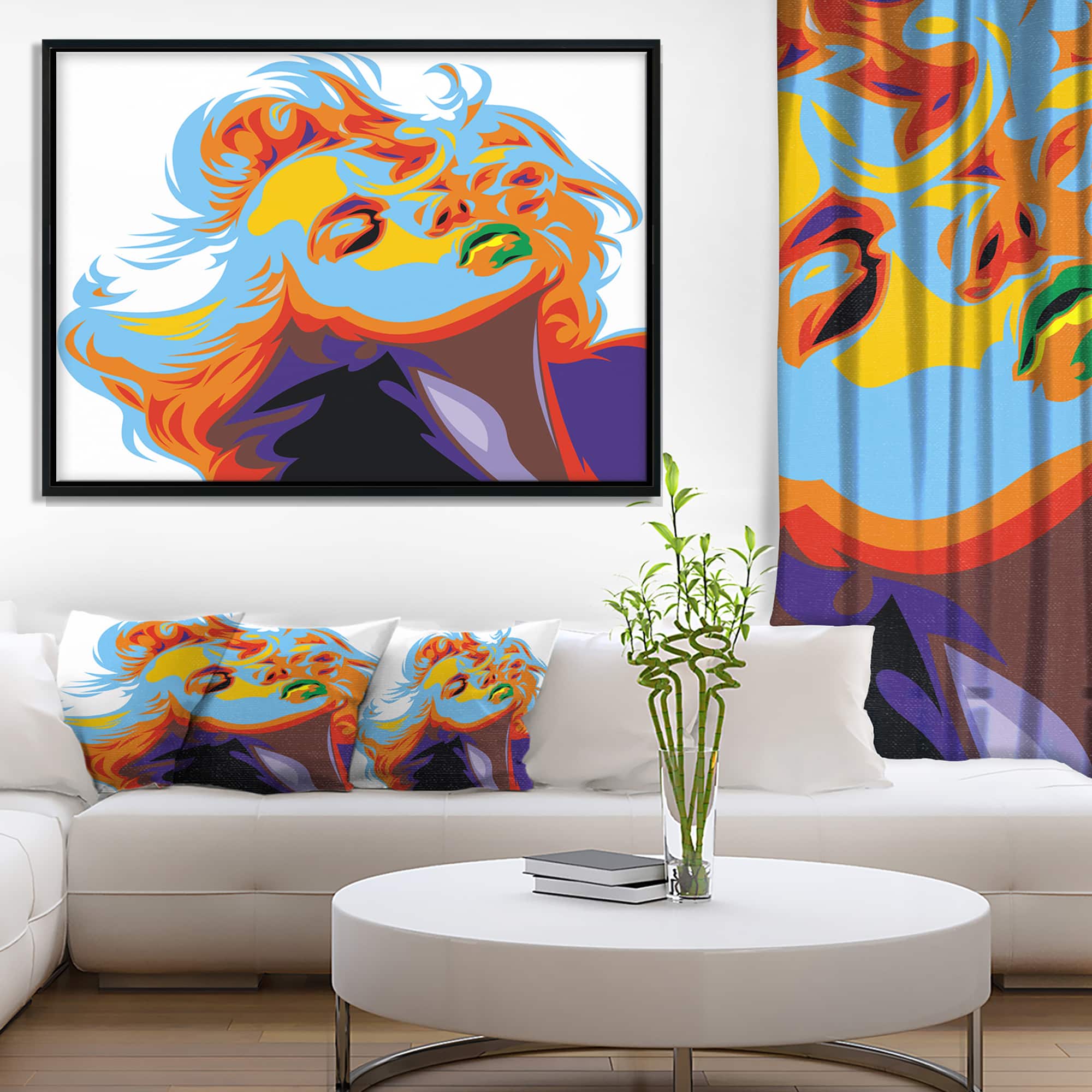 Designart - Blonde Girl Art - Vector Art Canvas Print in Black Frame