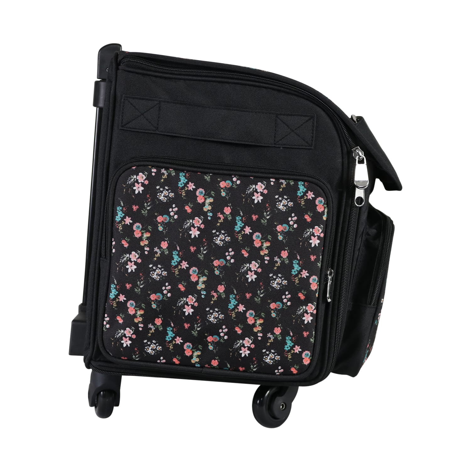 Everything Mary Black Floral 4-Wheel Collapsible Deluxe Sewing Machine Storage Case