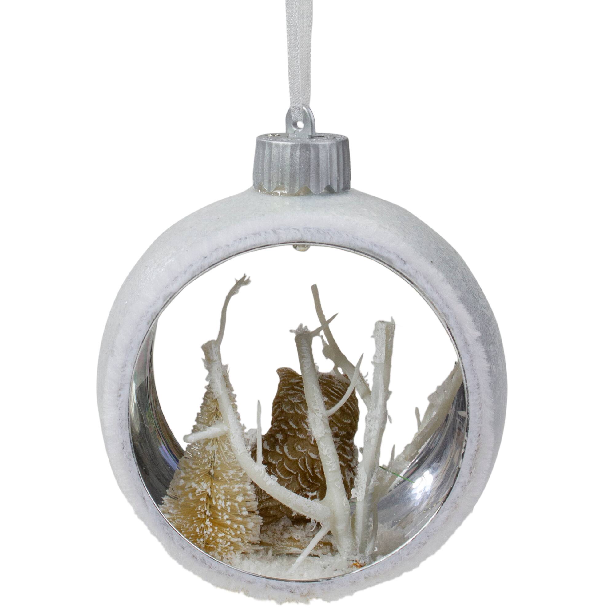 Silver And White Matte Cutout Owl Ball Ornament