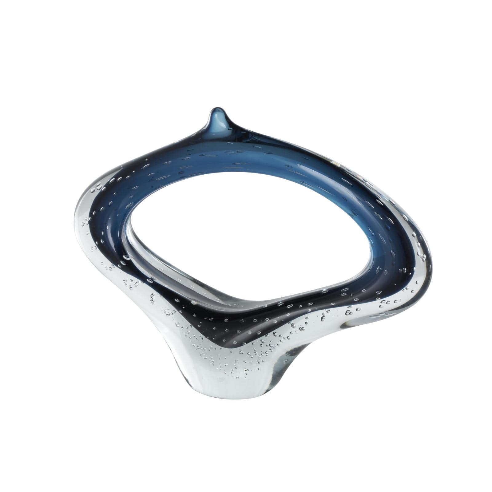 15.5" Wide Dark Blue Abstract Glass Sculpture with Bubble Texture