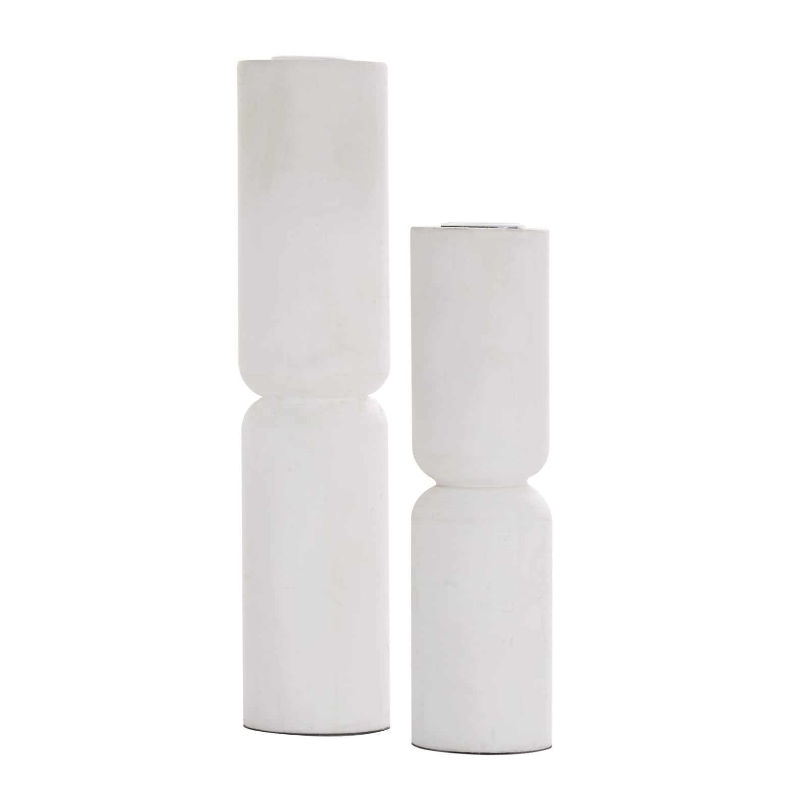 White Wood Minimalistic Tapered Candle Holder Set