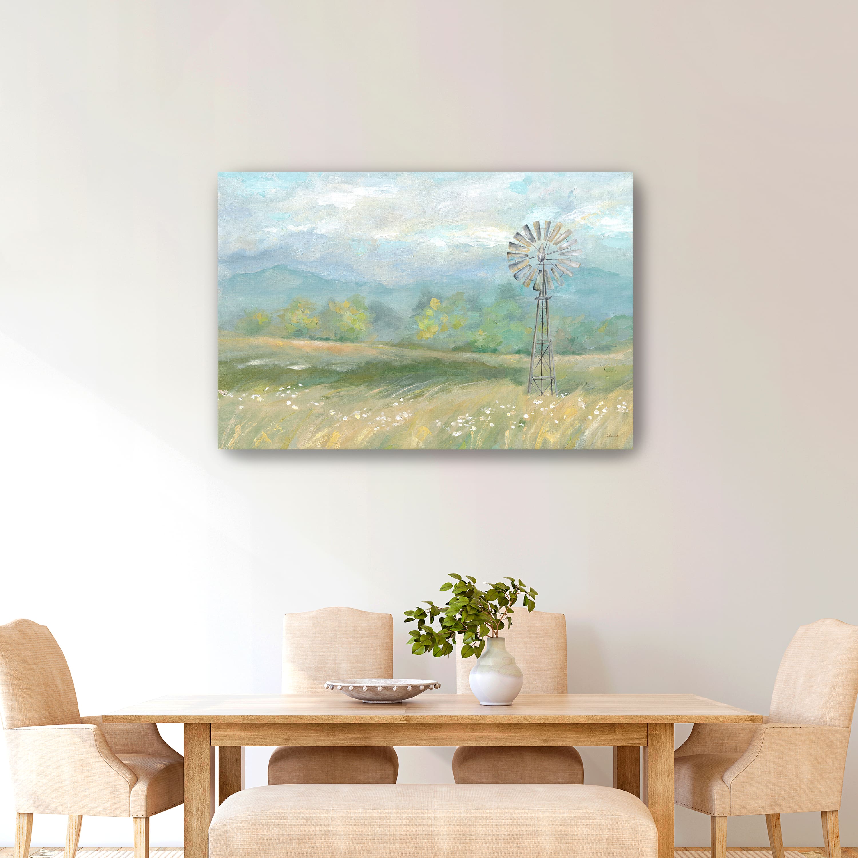Country Meadow Windmill Landscape Canvas Giclee