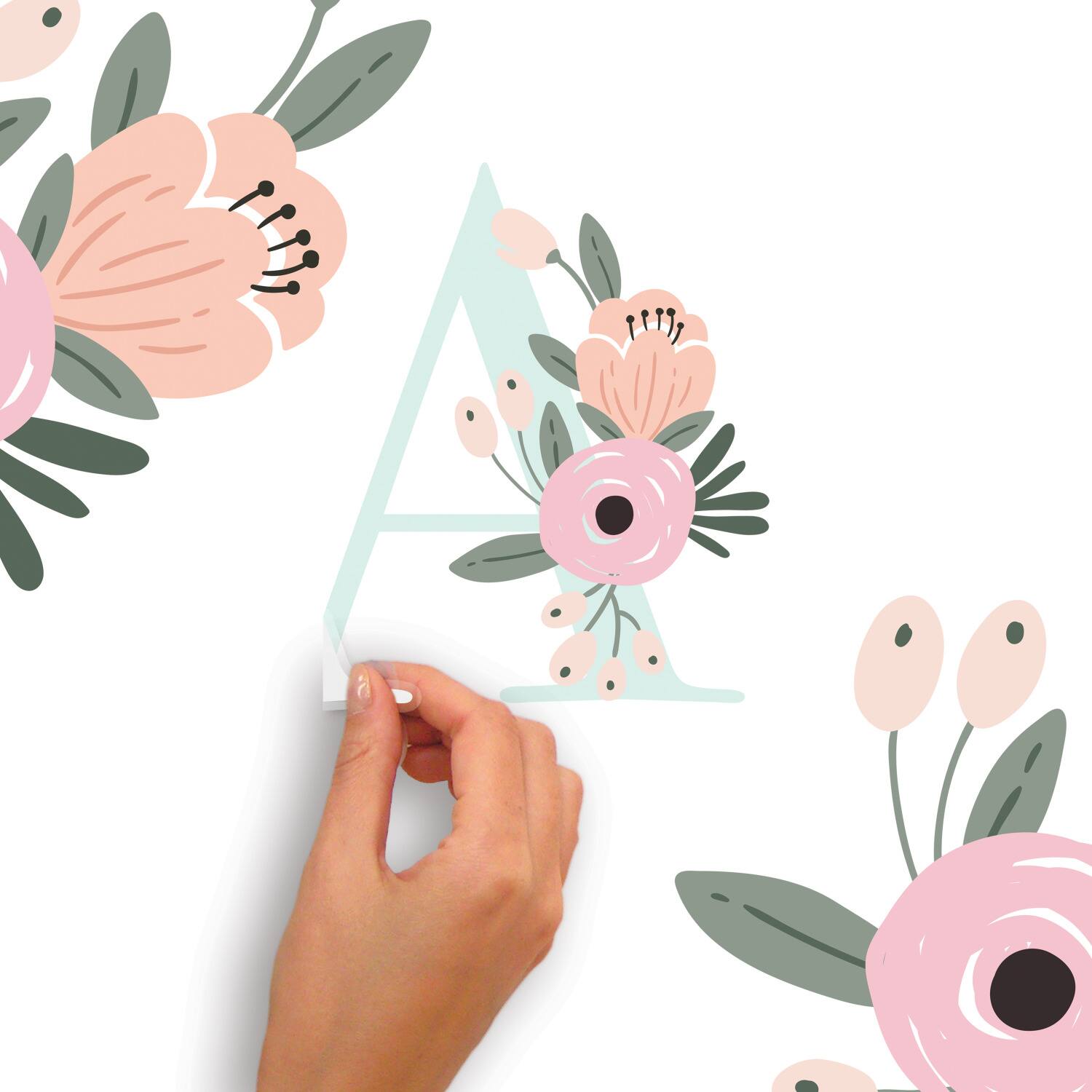 RoomMates Floral Monogram Peel &#x26; Stick Giant Wall Decal Set